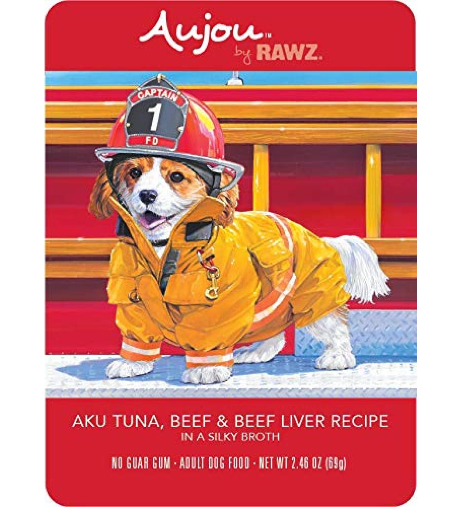 Rawz Aujou Aku Tuna, Beef & Beef Liver Dog Food 8/2.46 oz Pouches