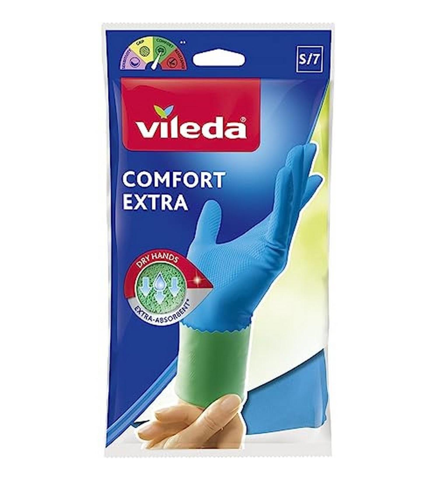 Vileda Comfort & Care Rubber Gloves with Chamomile Lotion - Size S (1 Pair) | Soft & Durable Cleaning Gloves for Sensitive Skin - Buy Online on SooperMarket.com
