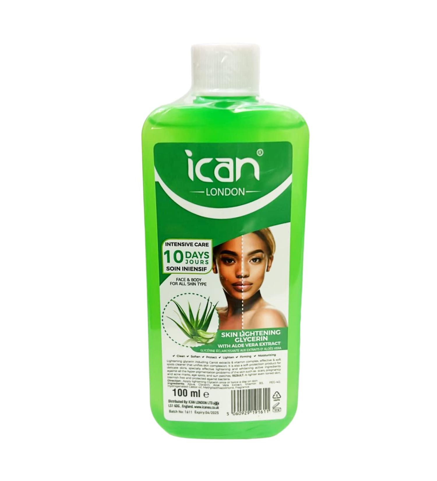 ican London Aloe Vera Extract Skin Lightening Glycerine 100ml