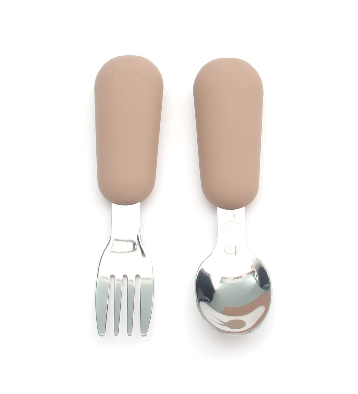 Alimos Stainless Steel Toddler Feeding Spoon and Fork Set - Safe Cutlery for Kids (Natural) - Buy Online on SooperMarket.com