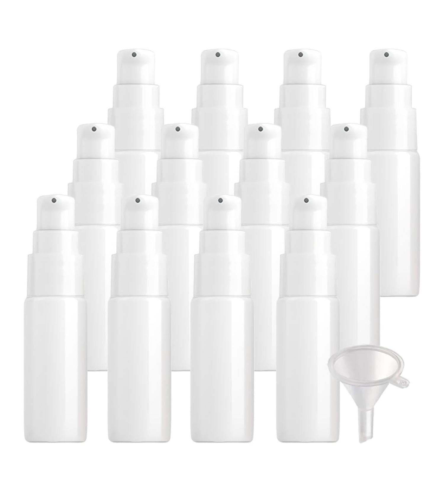 ZEOABSY 12 Pieces 20 ml White Lotion Bottles with WhiteÂ Pump 20ml Empty PET Plastic Lotion Pump Bottle Cosmetic Gel Travel Container for Cosmetic Make up Cleaning + 2 x Funnel White 20ml - Buy Online on SooperMarket.com