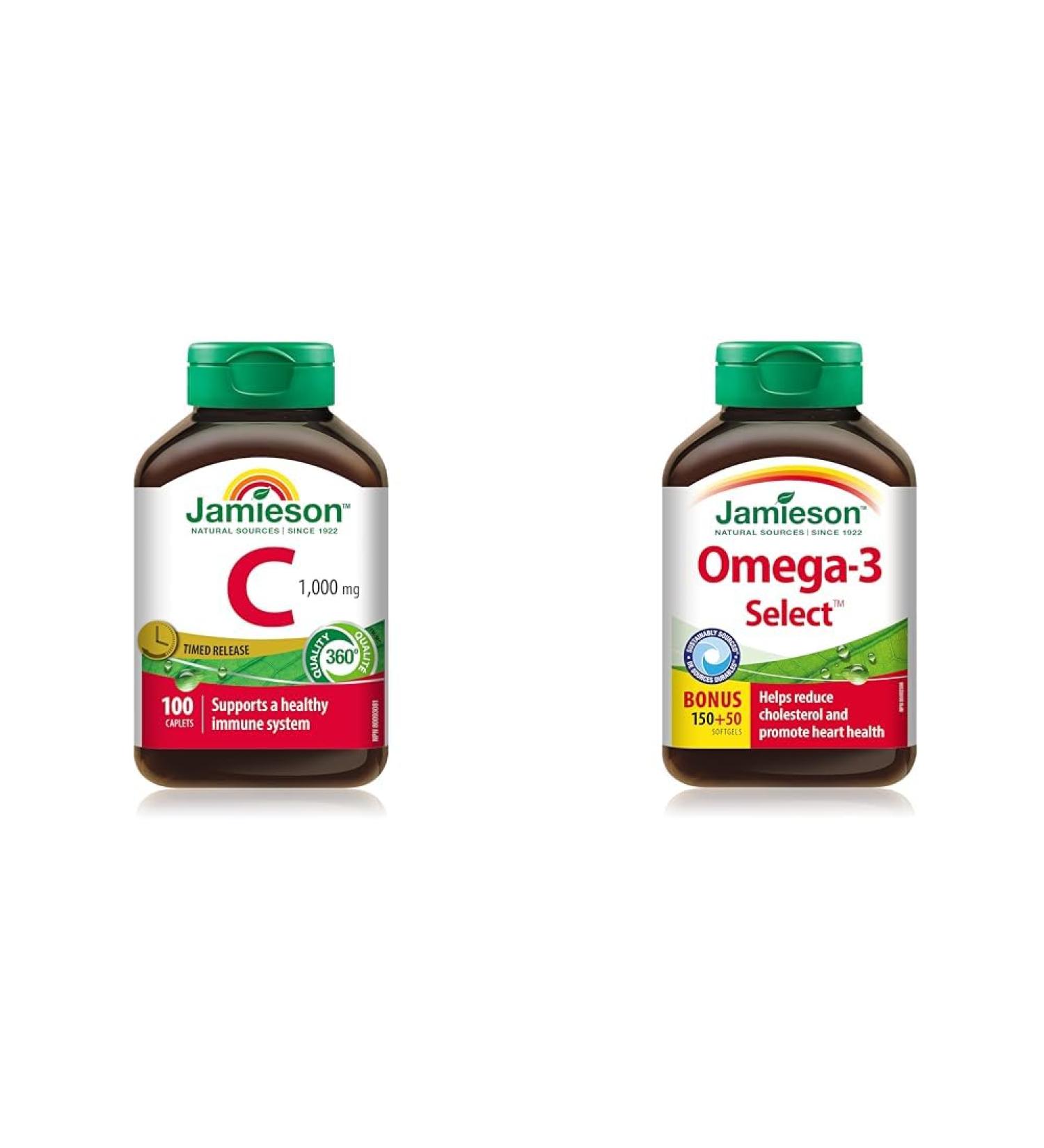 Jamieson Vitamin C 1 000 mg Timed Release Caplets 100 Count (Pack of 1) & Omega-3 Select 1 000 mg - Buy Online on SooperMarket.com