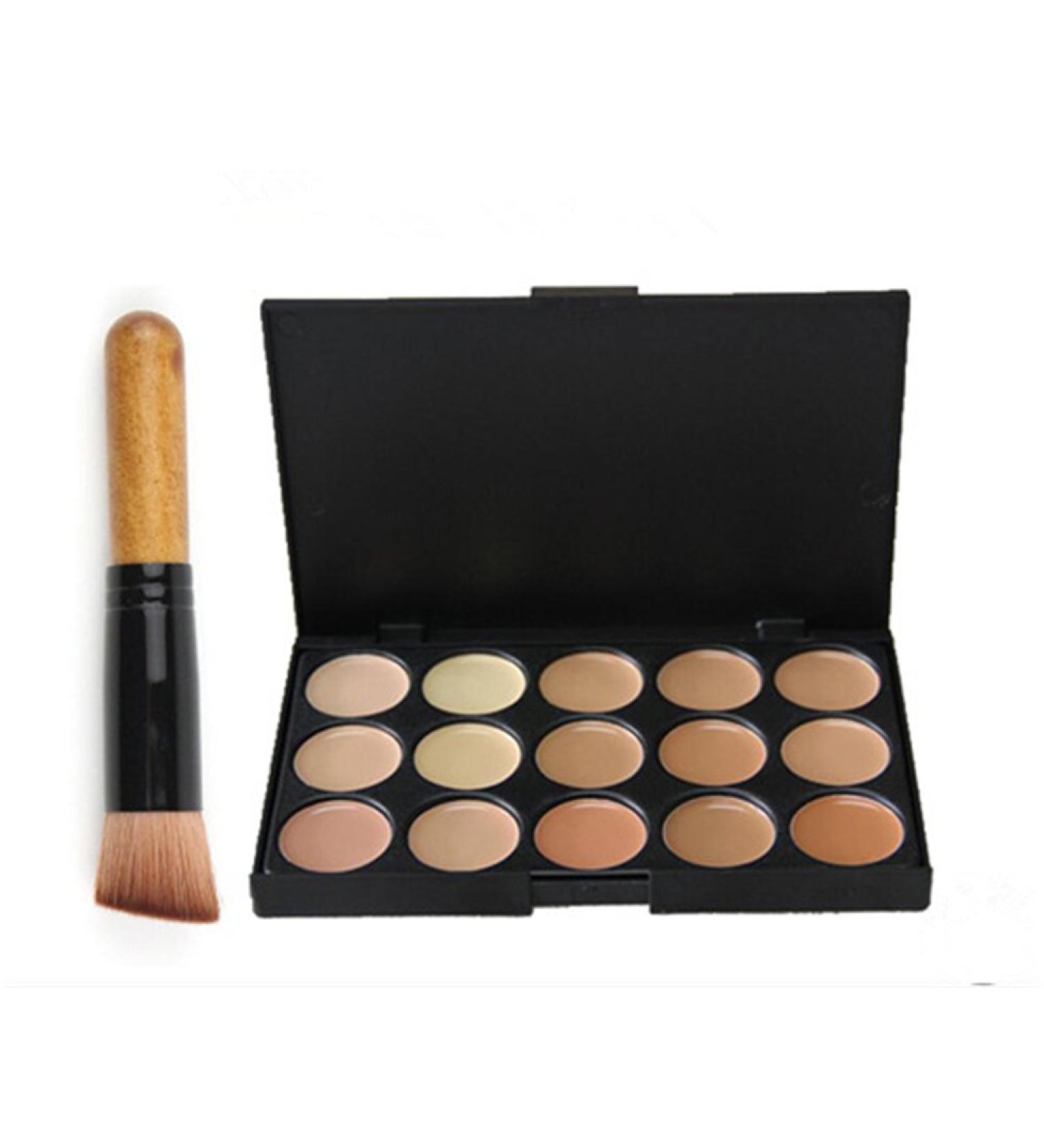 FantasyDay 15 Colors Cream Contour Concealer Palette + Brush for Full Coverage and Correcting Dark Circles Acne Blemishes - Buy Online on SooperMarket.com