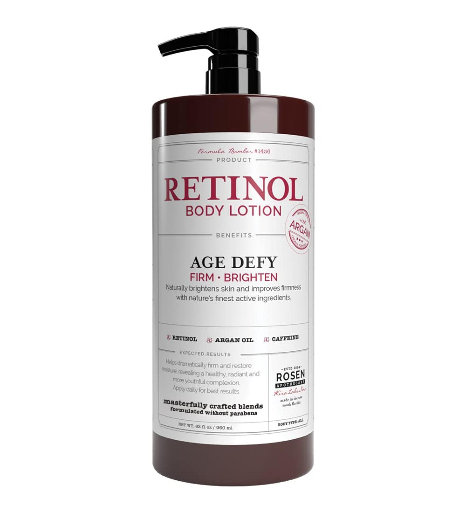 Rosen Apothecary Anti-Aging Retinol Body Lotion 960ml/32 fl oz - Caffeine Firms Skin, Boosts Collagen for Youthful Glow - Buy Online on SooperMarket.com
