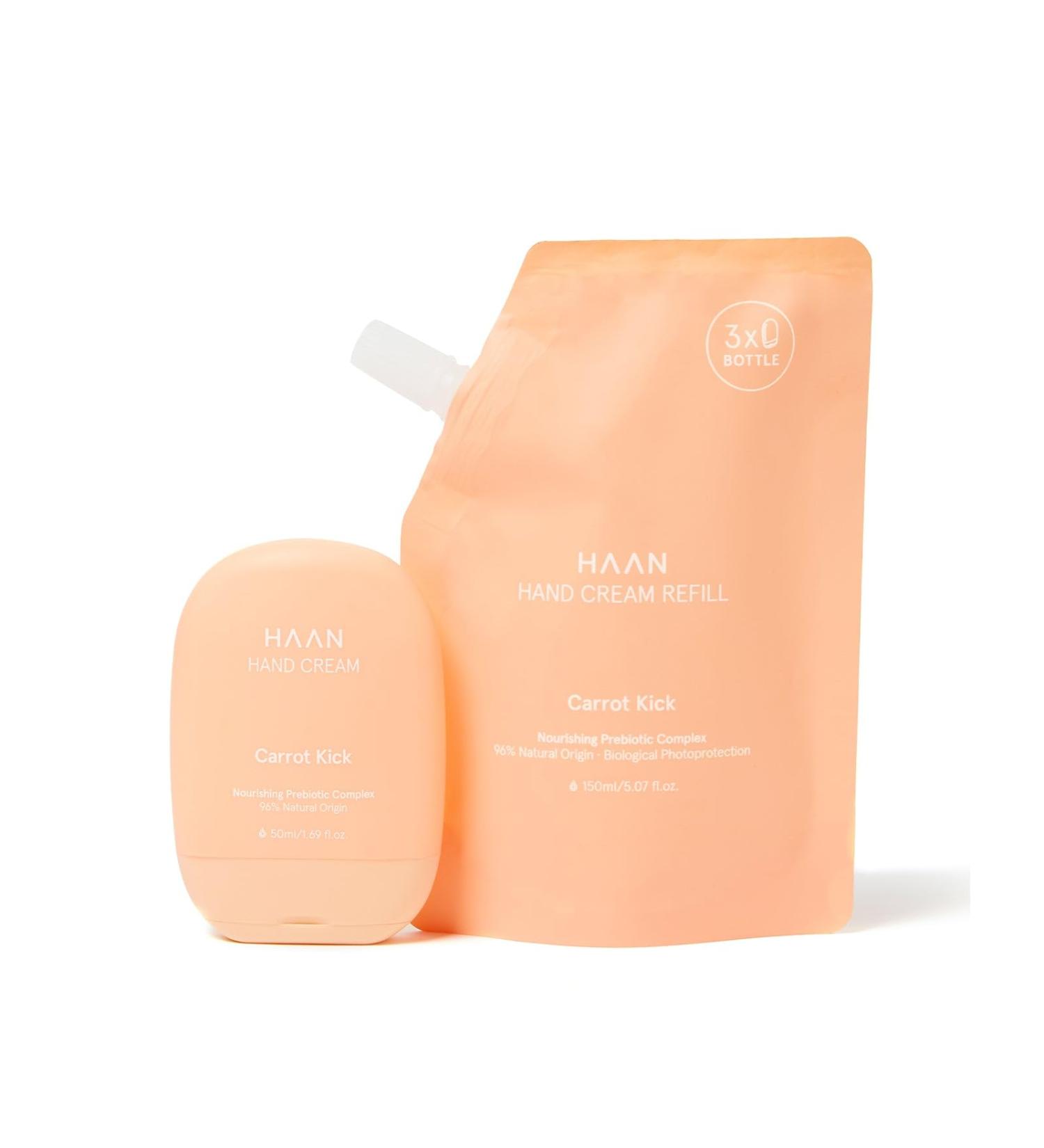 HAAN Moisturising Hand Cream 50ml + Refill 150 ml - Refillable - Unique Fragrances - 96% natural ingredients - Carrot Kick - Buy Online on SooperMarket.com