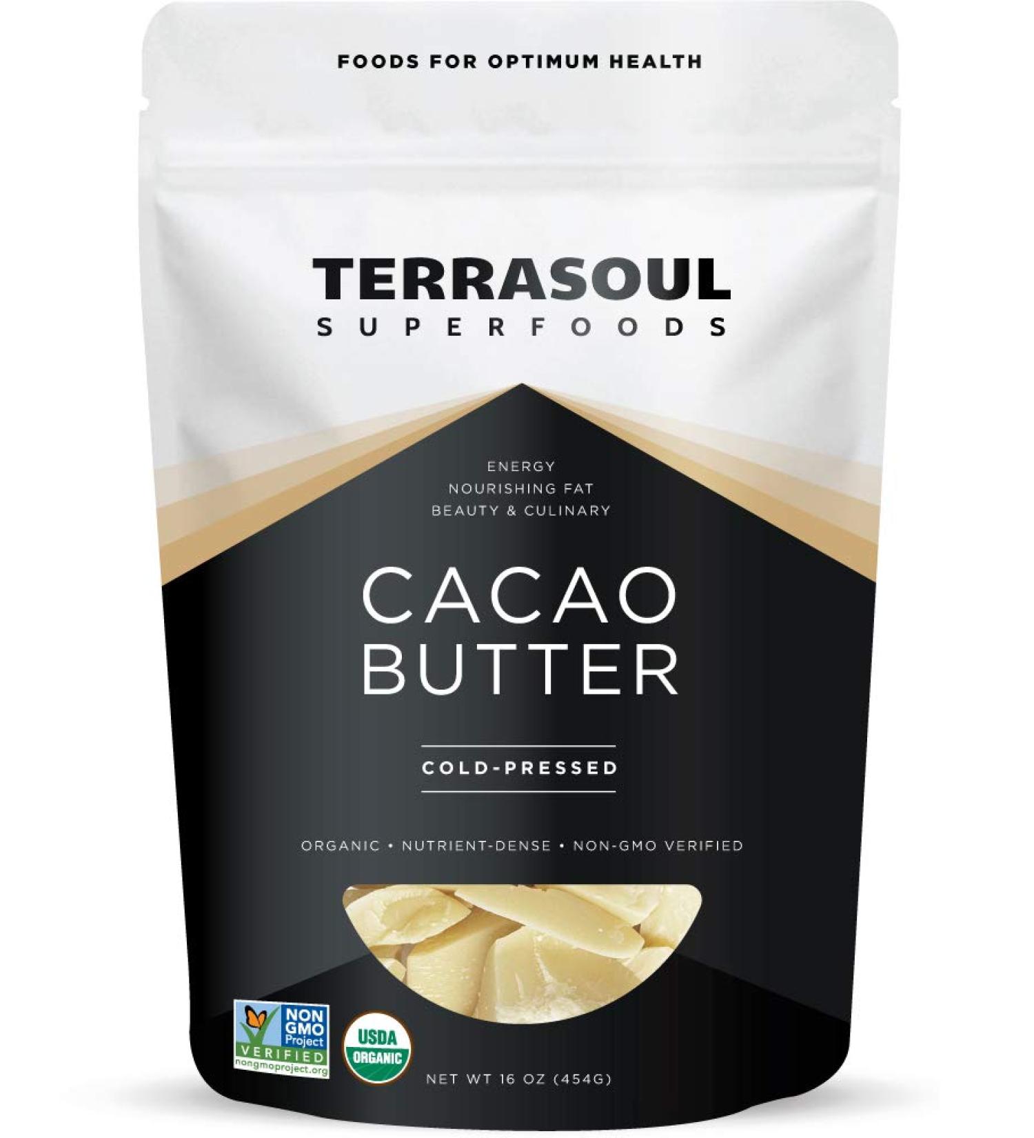 Terrasoul Superfoods Organic Cacao Butter 1 Lb - Raw, Keto, Vegan, Unrefined - Buy Online on SooperMarket.com
