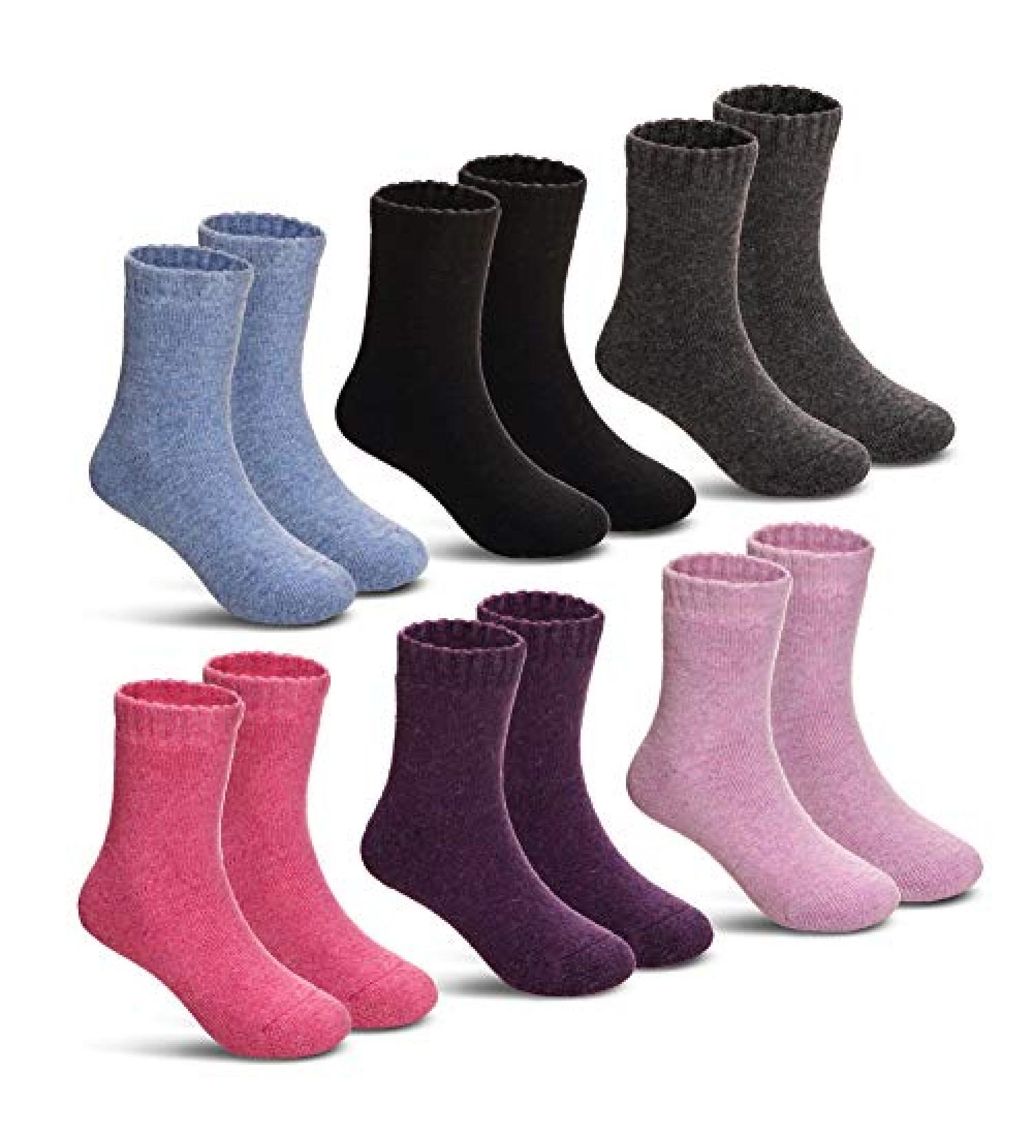 Winter Warm Kids Wool Crew Socks - 6 Pairs Solid Color for Boys and Girls 4-7 Years - Buy Online on SooperMarket.com