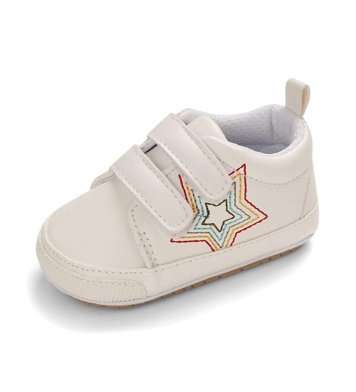 Cheerful Mario Baby First Walking Shoes - Soft PU Leather Anti-Slip Prewalkers for 3-6 Months - White Star Design - Buy Online on SooperMarket.com