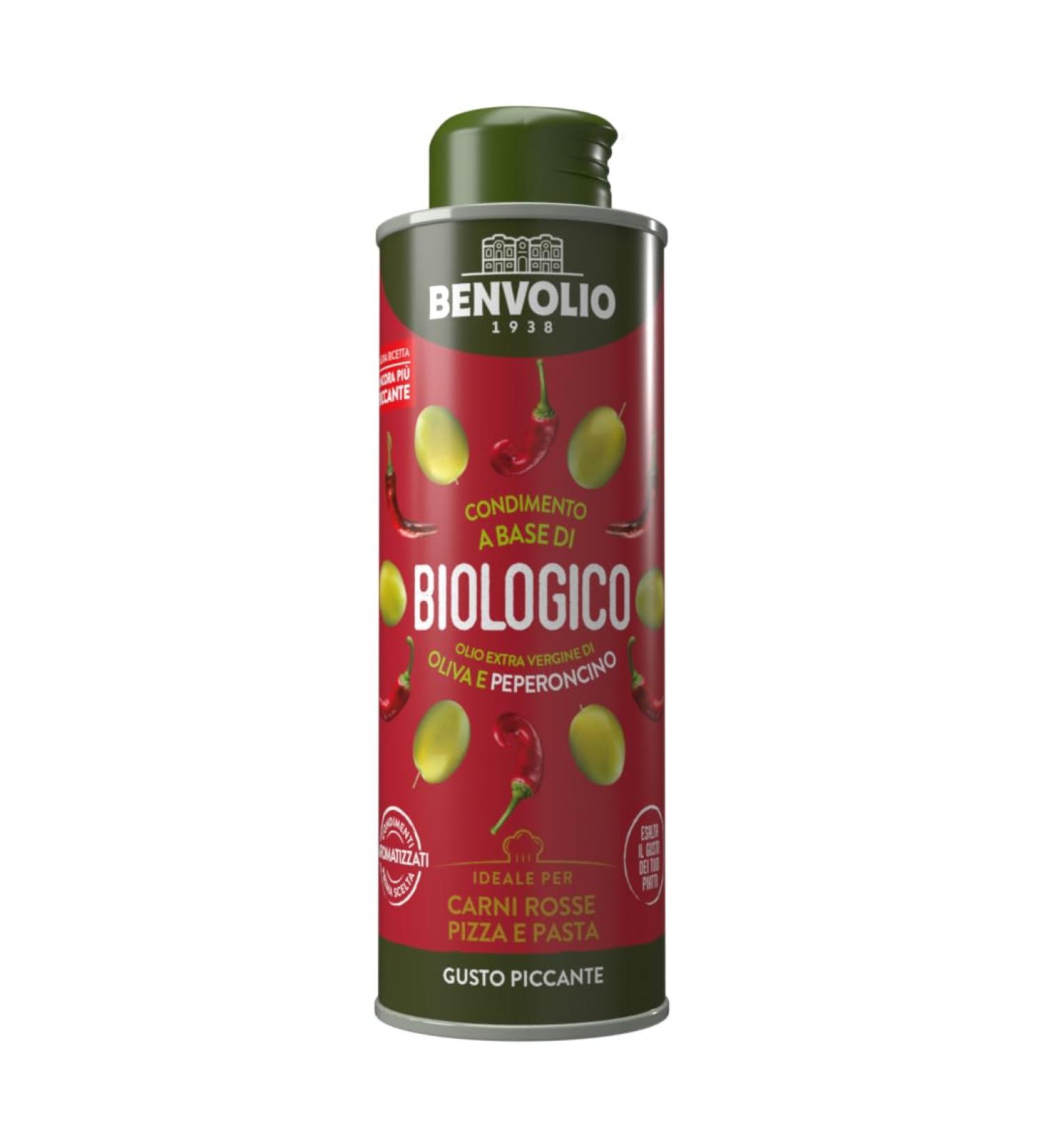 Organic Chili Oil - BENVOLIO 1938 | 250ml Extra Virgin Olive Oil Infused with Chili Pepper - International Shipping Available - Buy Online on SooperMarket.com