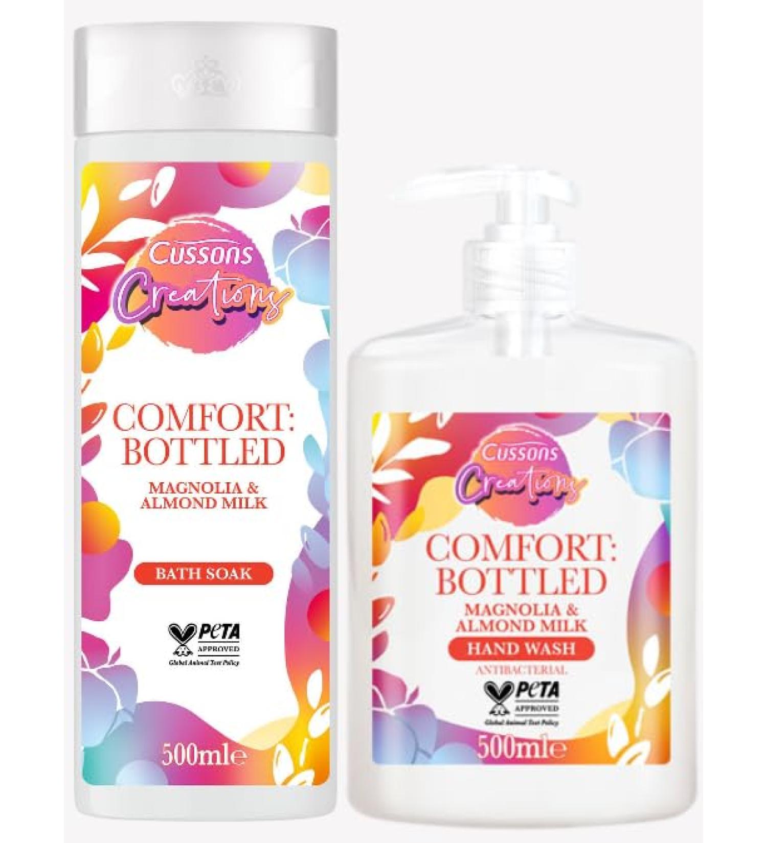 Cussons Creations Hand Wash & Bath Soak. Comfort Bottled A Fragranced Blend of Magnolia & Almond Milk