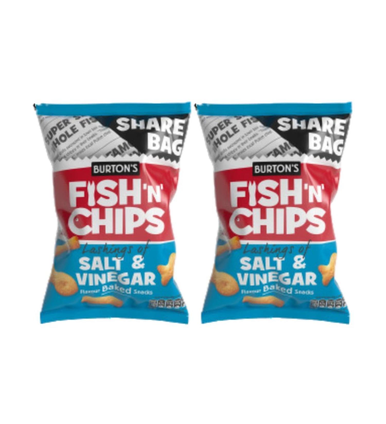 Snack Pack Bundle Consisting of Burtons Fish n Chips Salt & Vinegar Baked Snacks Share Bag 250g (2 Pack)