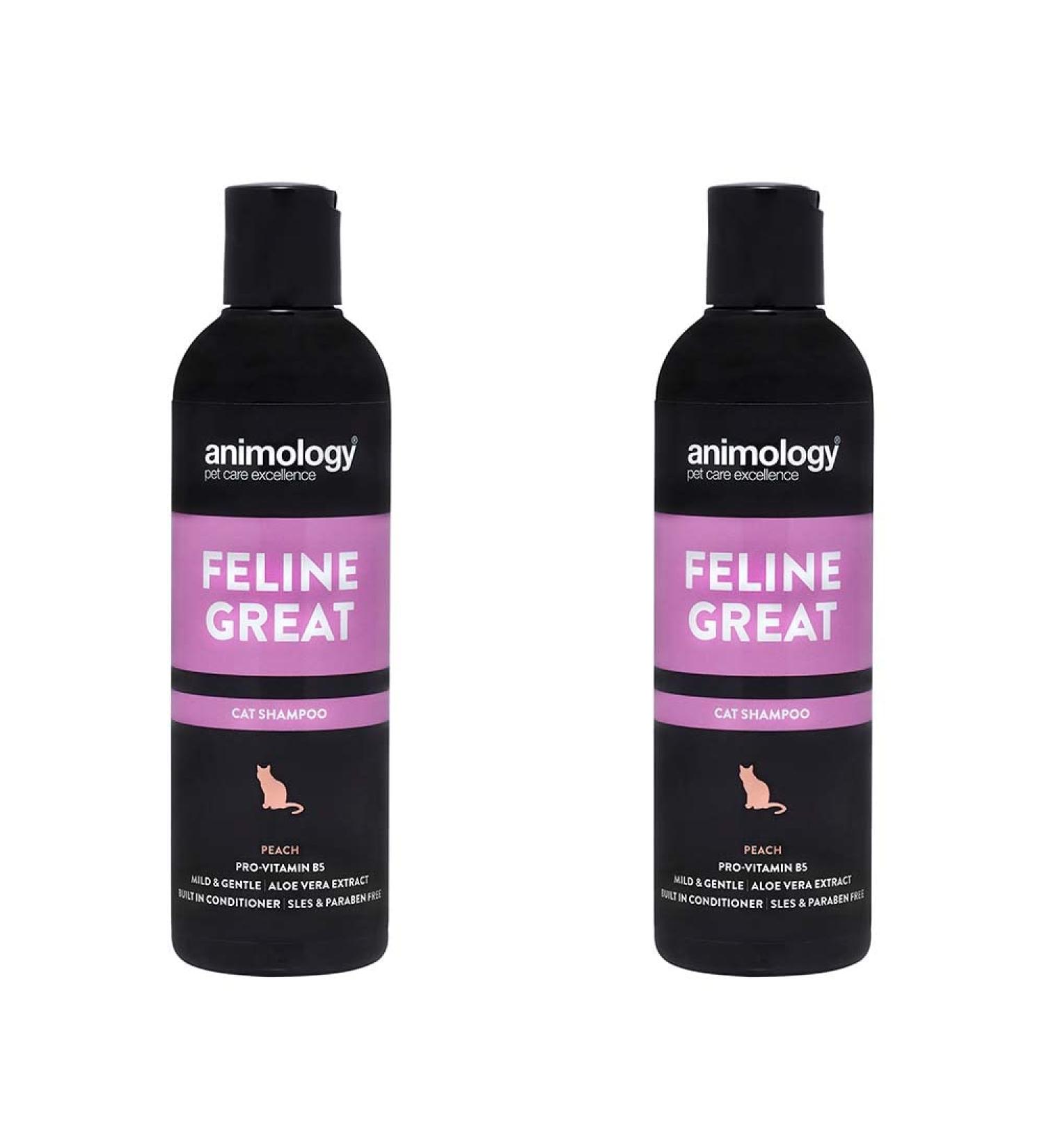 Animology Feline Great Cat Shampoo 250ml - Gentle Peach Fragrance - Skin-Friendly Cat Care - 2 Pack for Clean Healthy Fur - Buy Online on SooperMarket.com