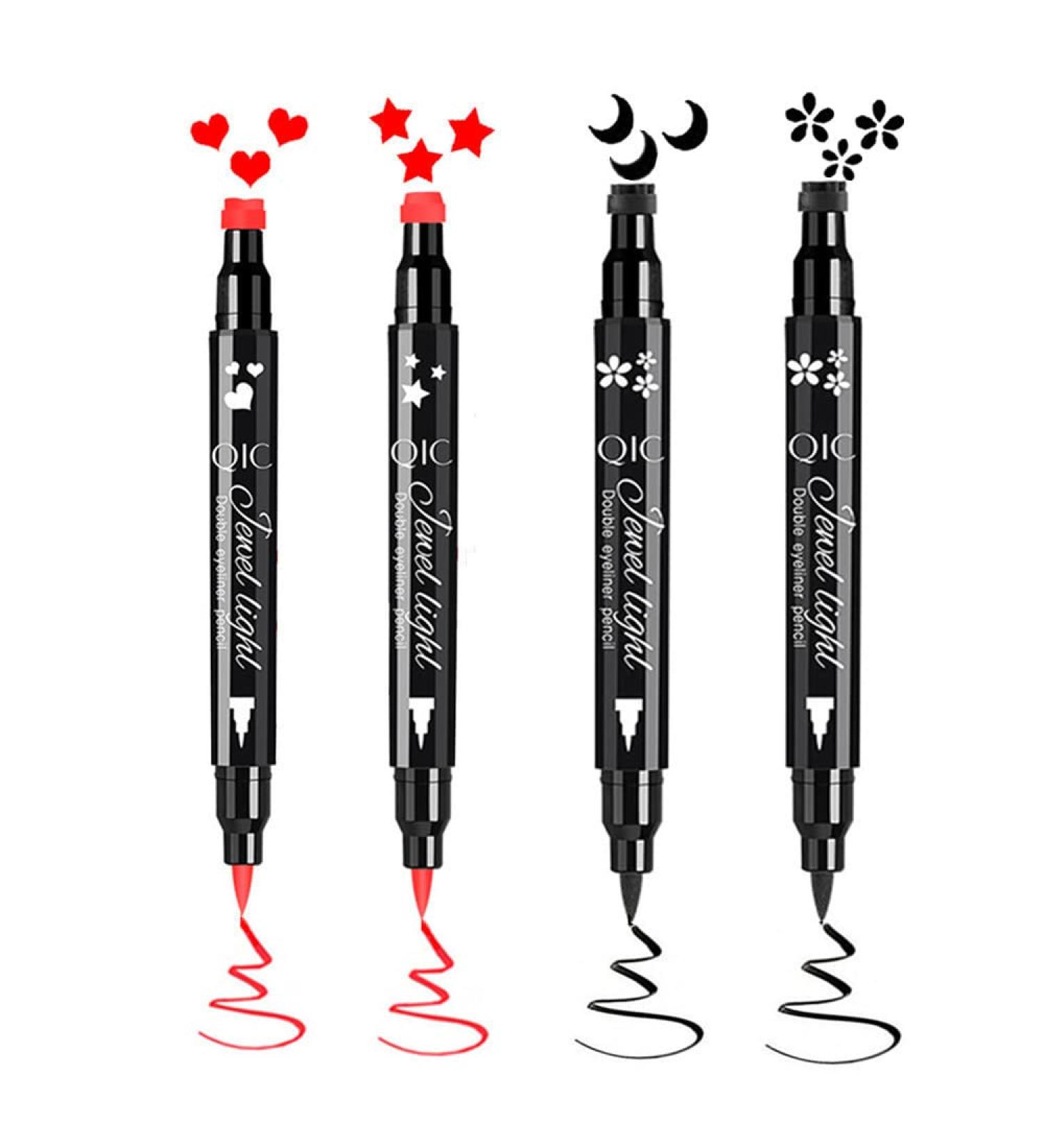 Go Ho 4 PCS Red and Black Liquid Eyeliner Stamp Pen - Waterproof Double-sided Seal Eyeliner Stencils for Long-Lasting, Smudge-Proof Cat Eye Look - Heart Star Moon Flower Design - 2 Red + 2 Black - Buy Online on SooperMarket.com