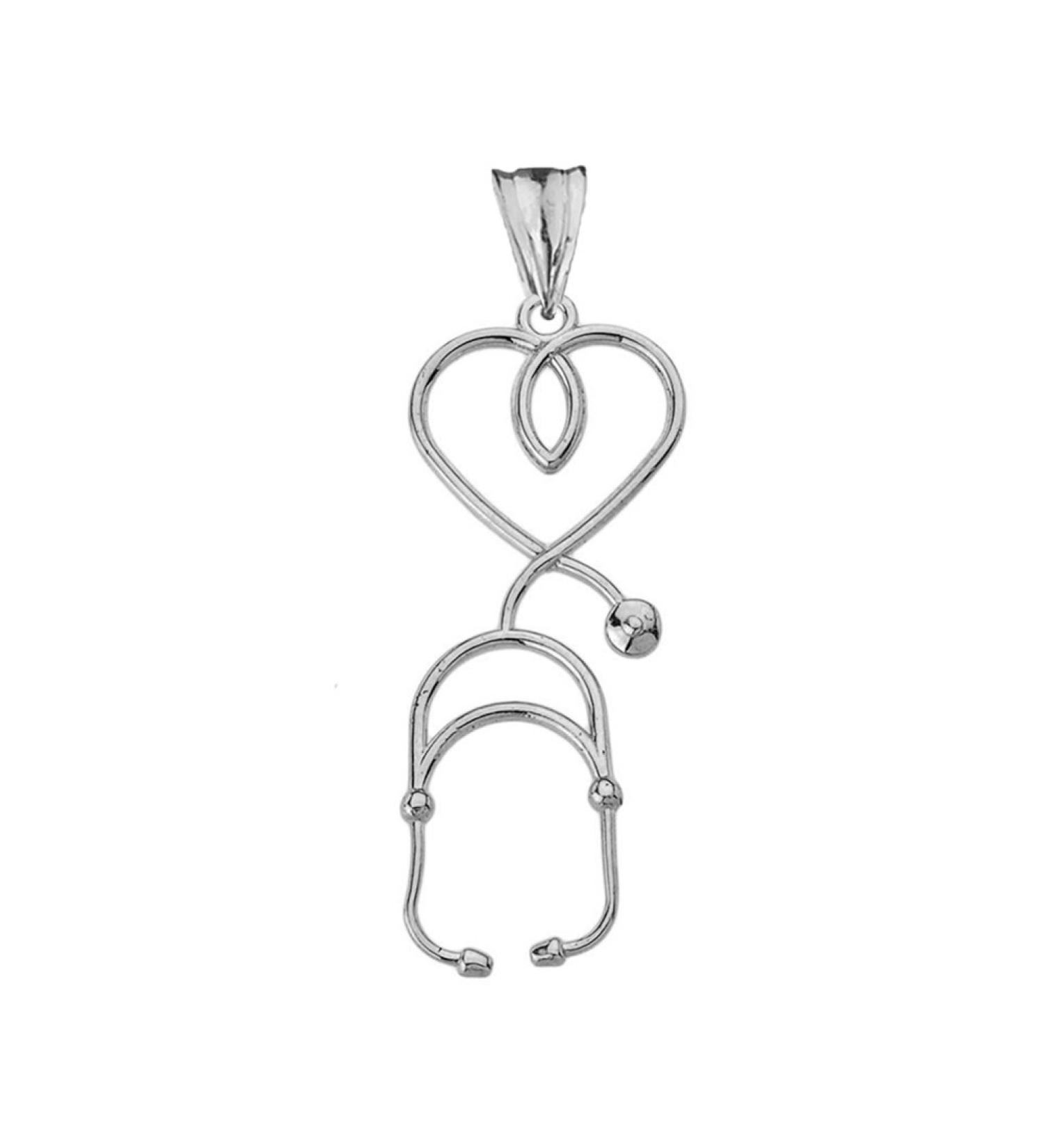 Fine Sterling Silver Heart-Shaped Stethoscope Pendant