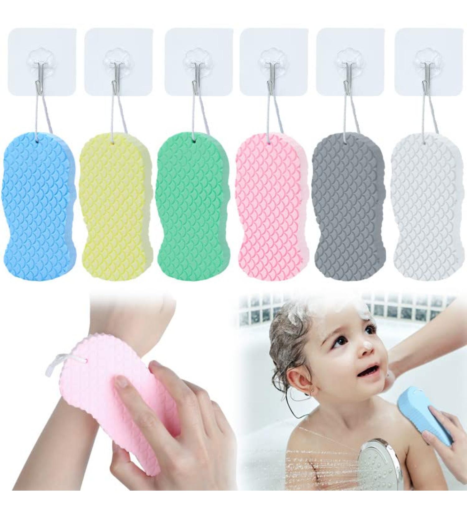 6 PCS Ultra Soft Exfoliating Bath Sponge Set with Sticky Hooks - Ideal for Adults, Children, and Pregnant Women - Buy Online on SooperMarket.com
