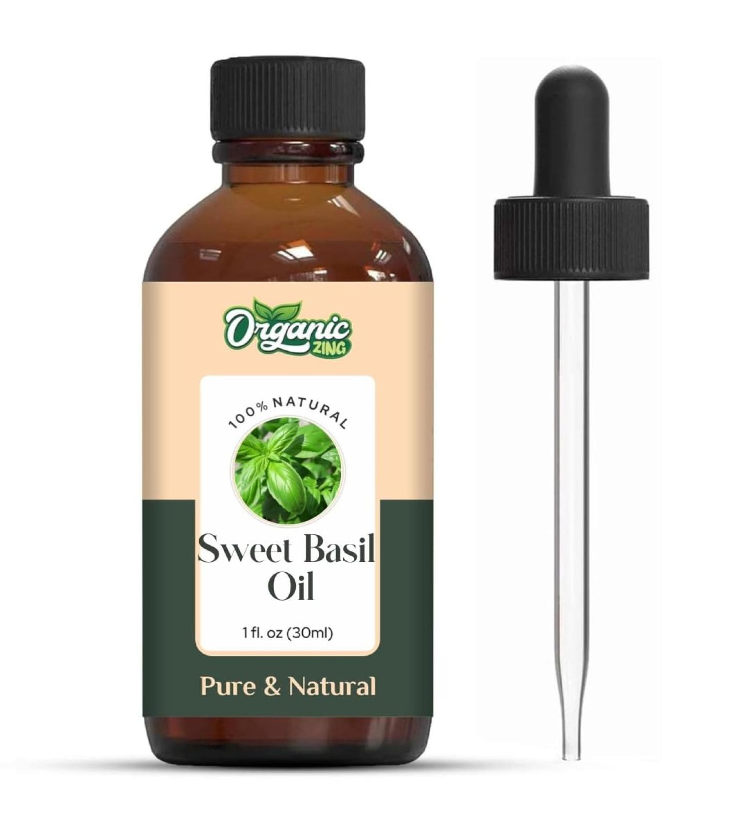 Organic Zing Sweet Basil (Ocimum basilicum) Oil Pure & Natural for Skin Face Hair Care Aromatherapy Diffuser Conditioner - 30ml/1.01fl oz - Buy Online on SooperMarket.com