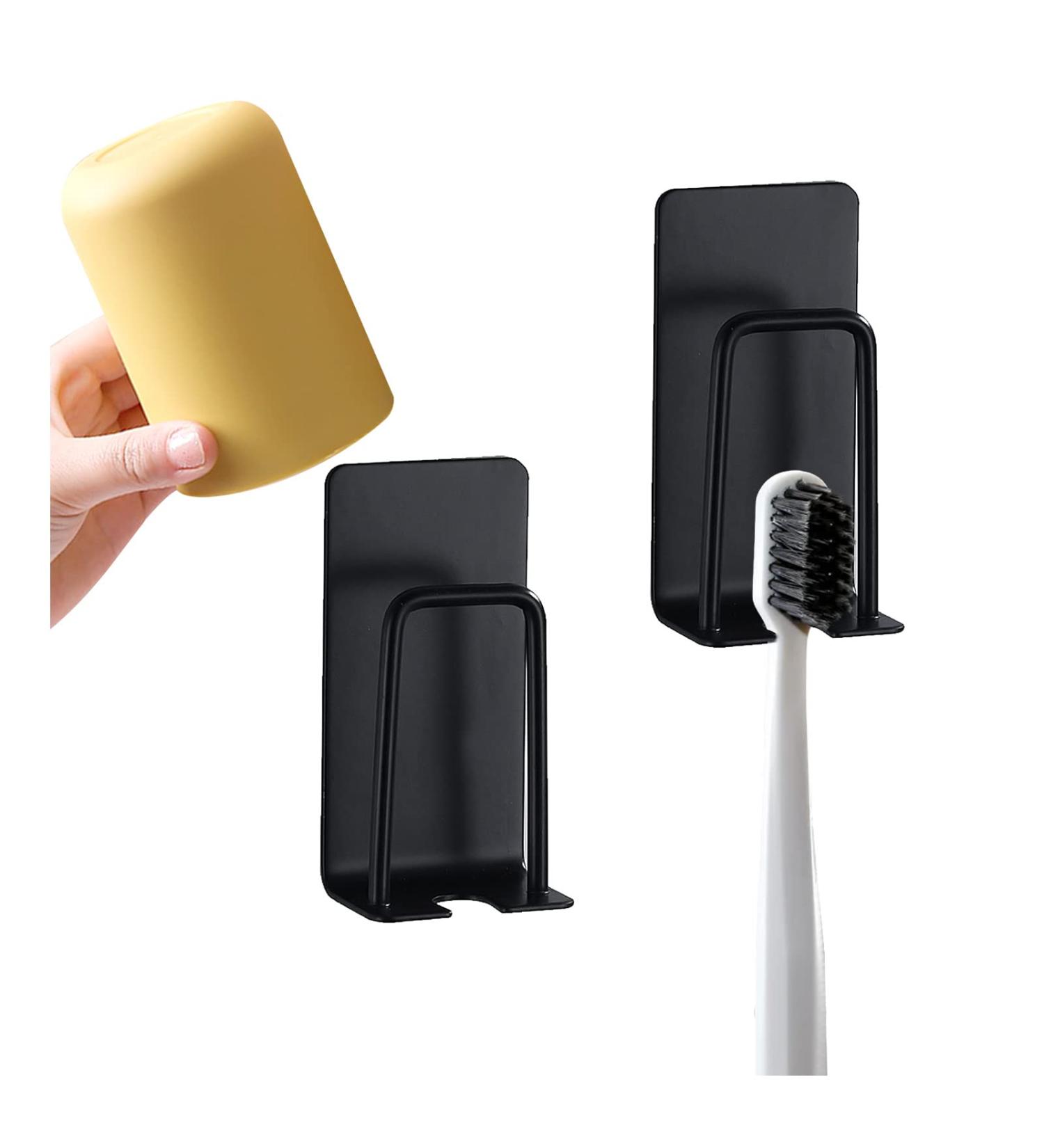 Funincrea 2 Pack Toothbrush Holder - 2-in-1 Wall-Mounted Self-Adhesive Rack for Toothbrushes & Cups (Black) - No Drilling Required | Durable Bathroom Organizer - Buy Online on SooperMarket.com