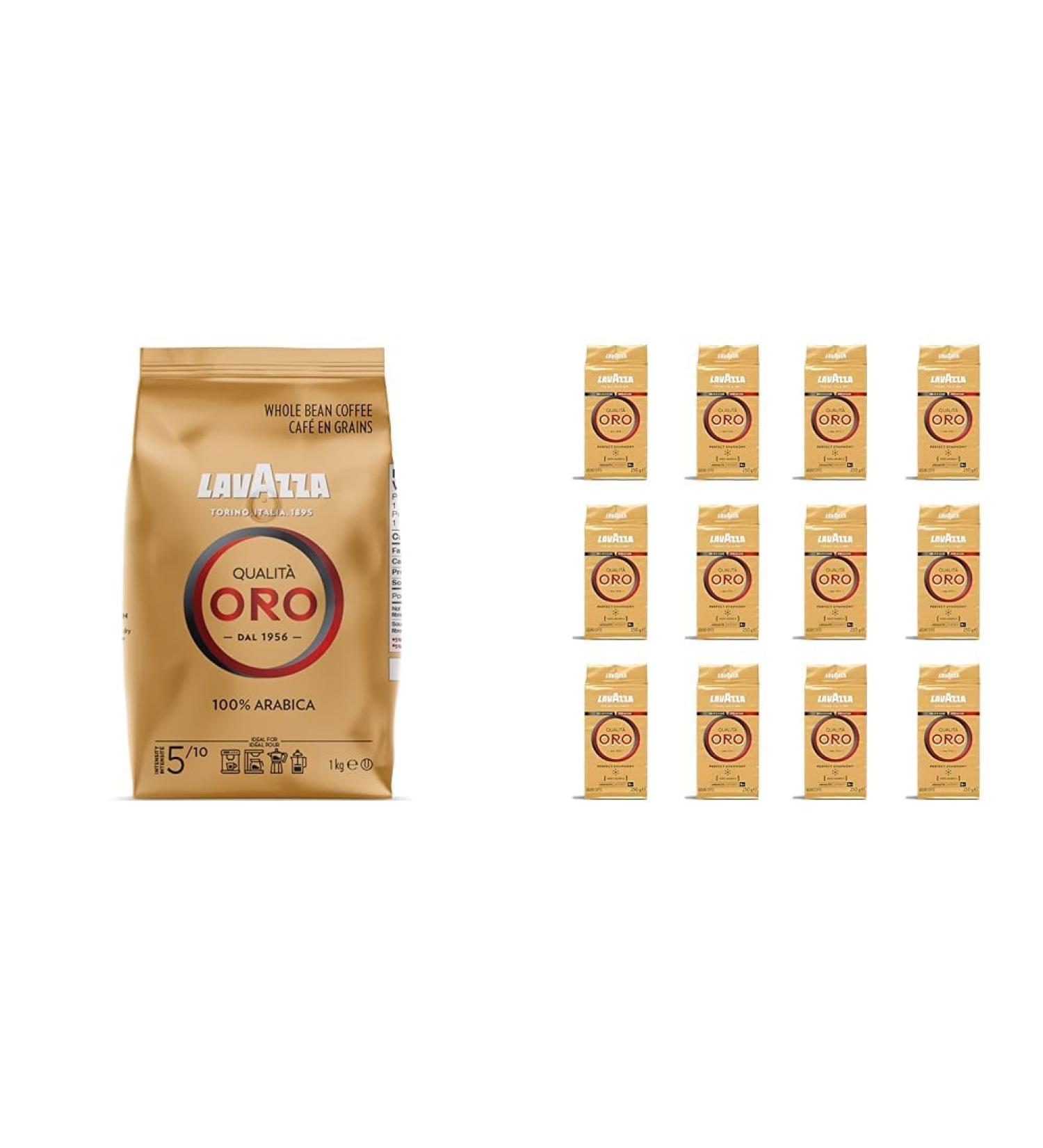 Oro Whole Bean Coffee Blend Medium Roast 1kg Bag (1 Pack) & Lavazza Qualita Oro Ground Coffee Blend Medium Roast 250g Brick Authentic Italian Non GMO Blende - Buy Online on SooperMarket.com