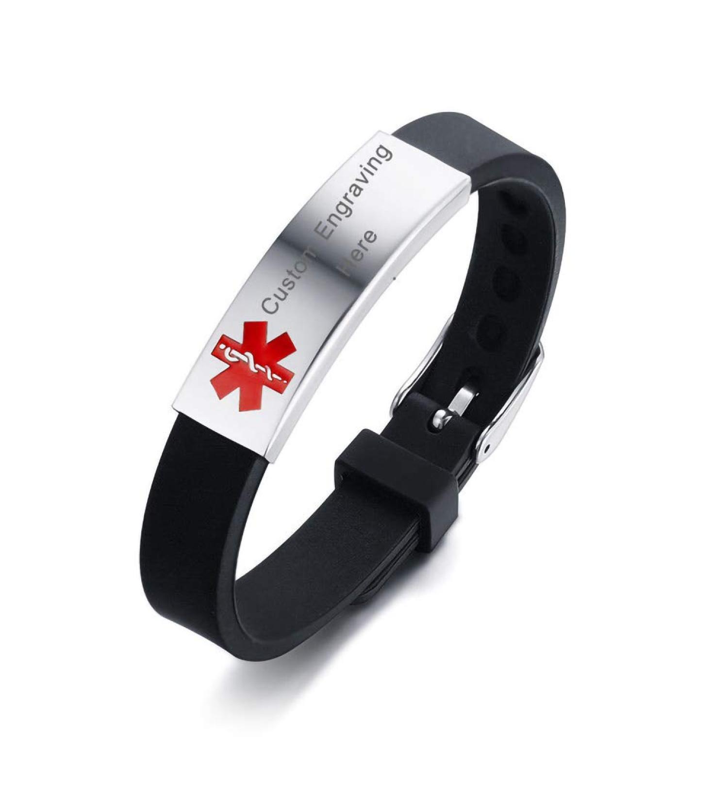 HEABY Black Medical Alert Bracelet - Custom Engraved, Adjustable for Men & Women - Buy Online on SooperMarket.com