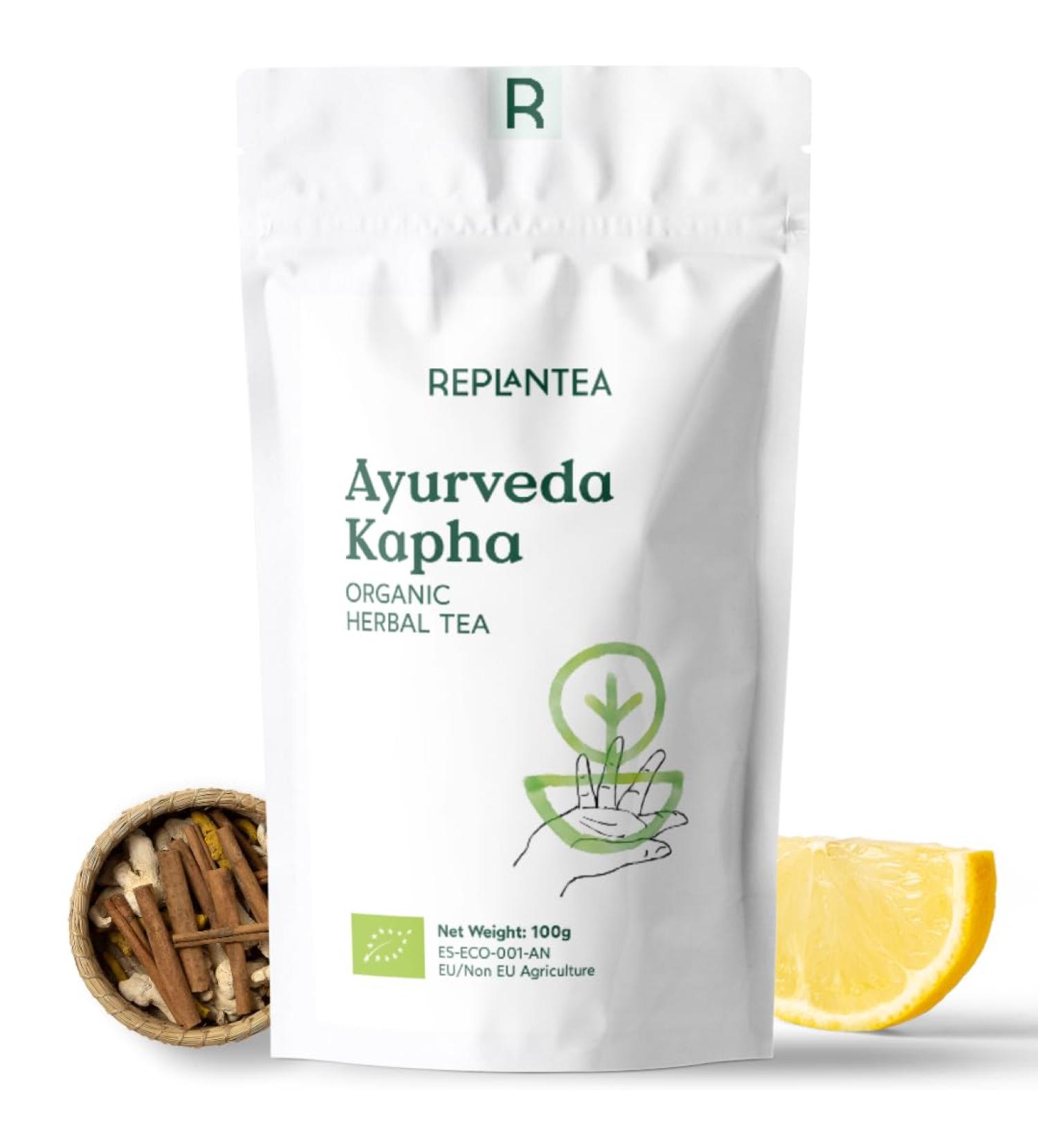 Ayurveda Tea Kapha Organic 100g (50 Cups) | Herbal Loose Leaf Tea with Ginger Lemon Liquorice Cinnamon Lemongrass REPLANTEA - Buy Online on SooperMarket.com