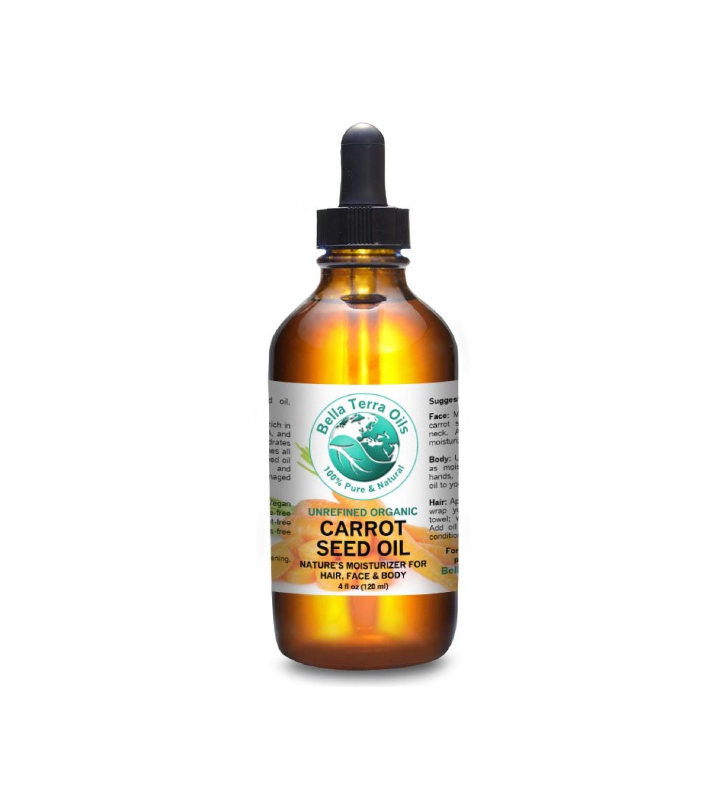 Bella Terra Oils Carrot Seed Carrier Oil 4 oz - 100% Pure Cold-pressed Unrefined Organic Natural Moisturizer for Skin & Hair - 4 Fl Oz - Buy Online on SooperMarket.com