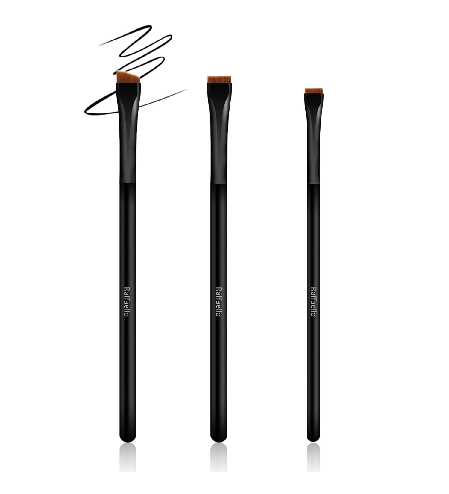 Raffaello Ultra-Thin Eyebrow Brush Set - 3Pcs Angled Precision Eyeliner Makeup Brushes | Cruelty-Free Synthetic Bristles | Slanted Eye Brow Tinting Kit (Black) - Buy Online on SooperMarket.com
