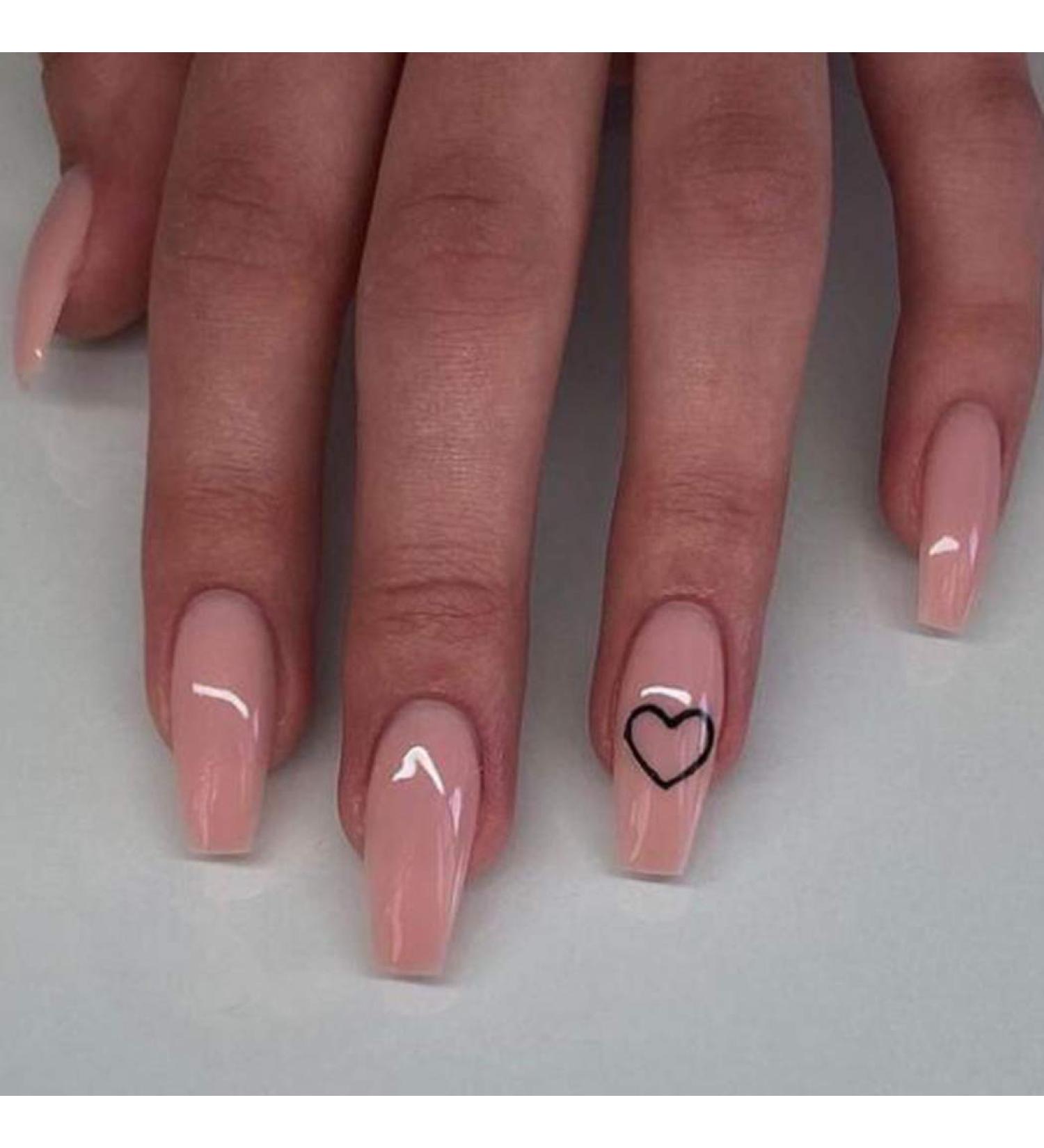 Brishow Pink Heart French Short Press-On Nails | 24 Ballerina Acrylic Artificial Nails for Women & Girls - Perfect for Every Occasion - Buy Online on SooperMarket.com