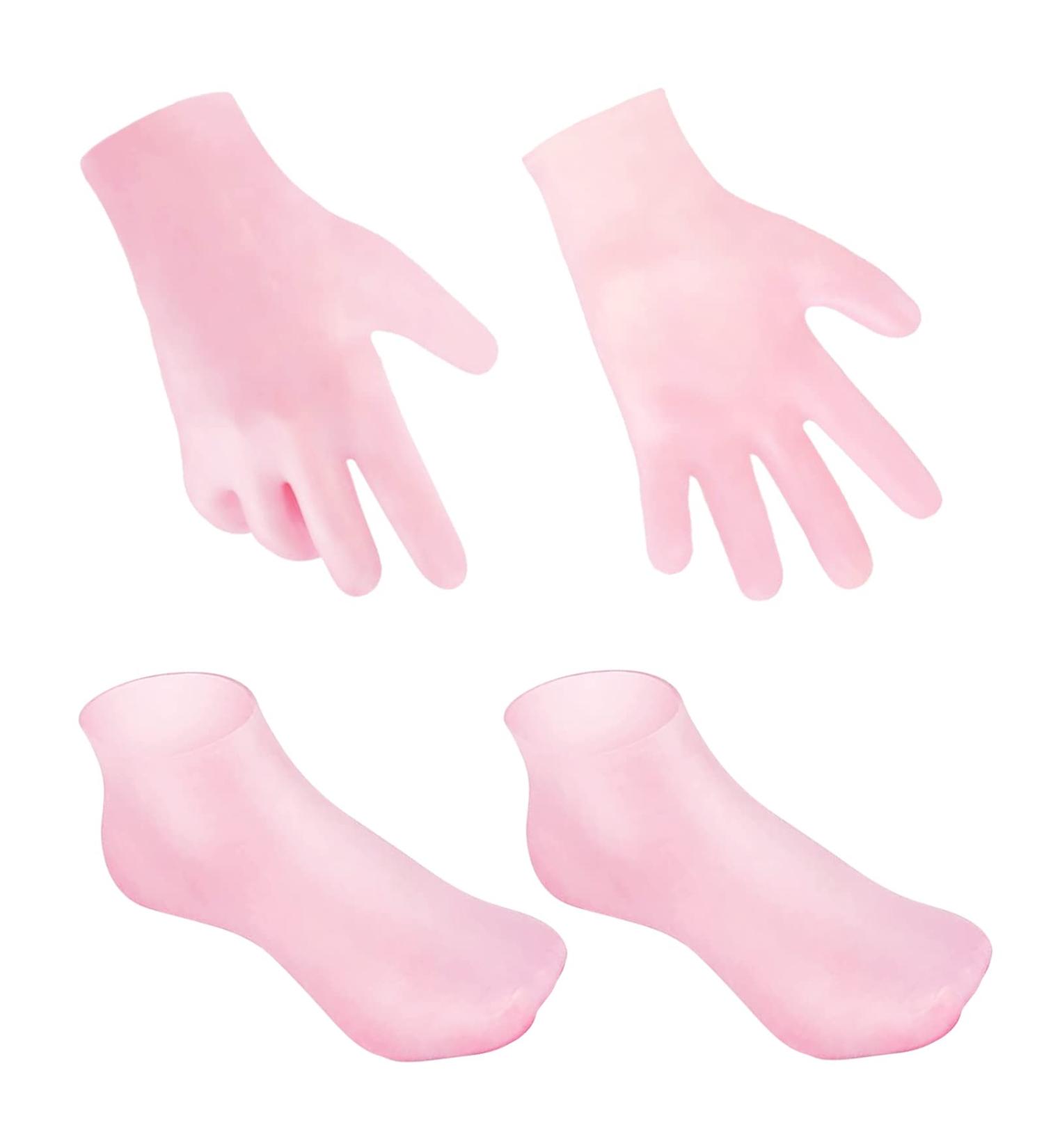 Moisturizing Silicone Gel Spa Socks Set for Dry Cracked Skin - Anti-Slip Heel Socks for Foot & Hand Softening - 2 Pairs - Pink - Buy Online on SooperMarket.com