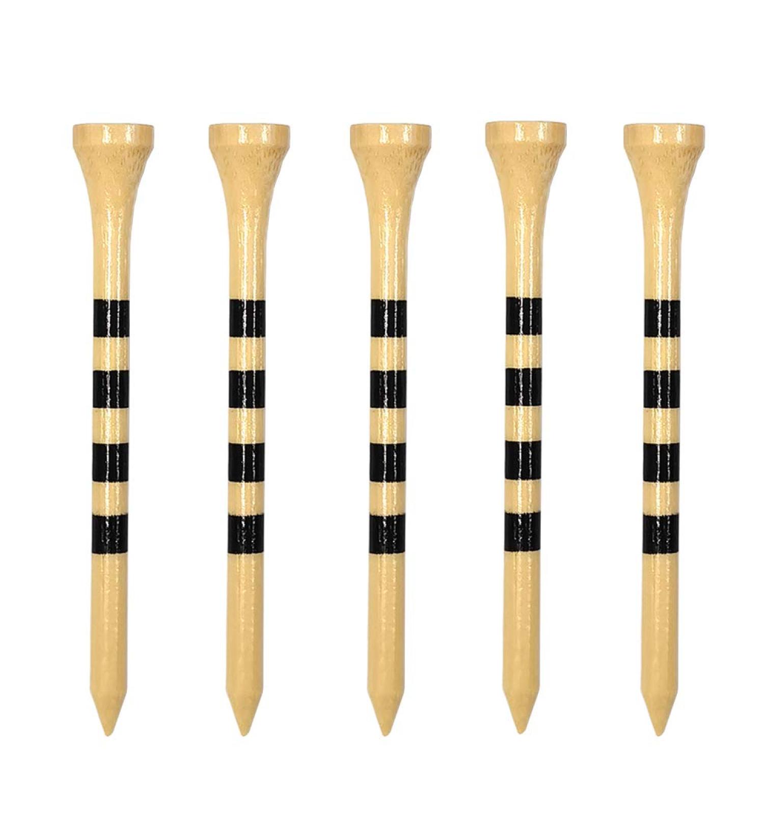 Zivisk Bamboo Golf Tees 100 Count - Strong, Sustainable, Biodegradable - 2-3/4 or 3-1/4 Long - Black & Stripe Design - Buy Online on SooperMarket.com