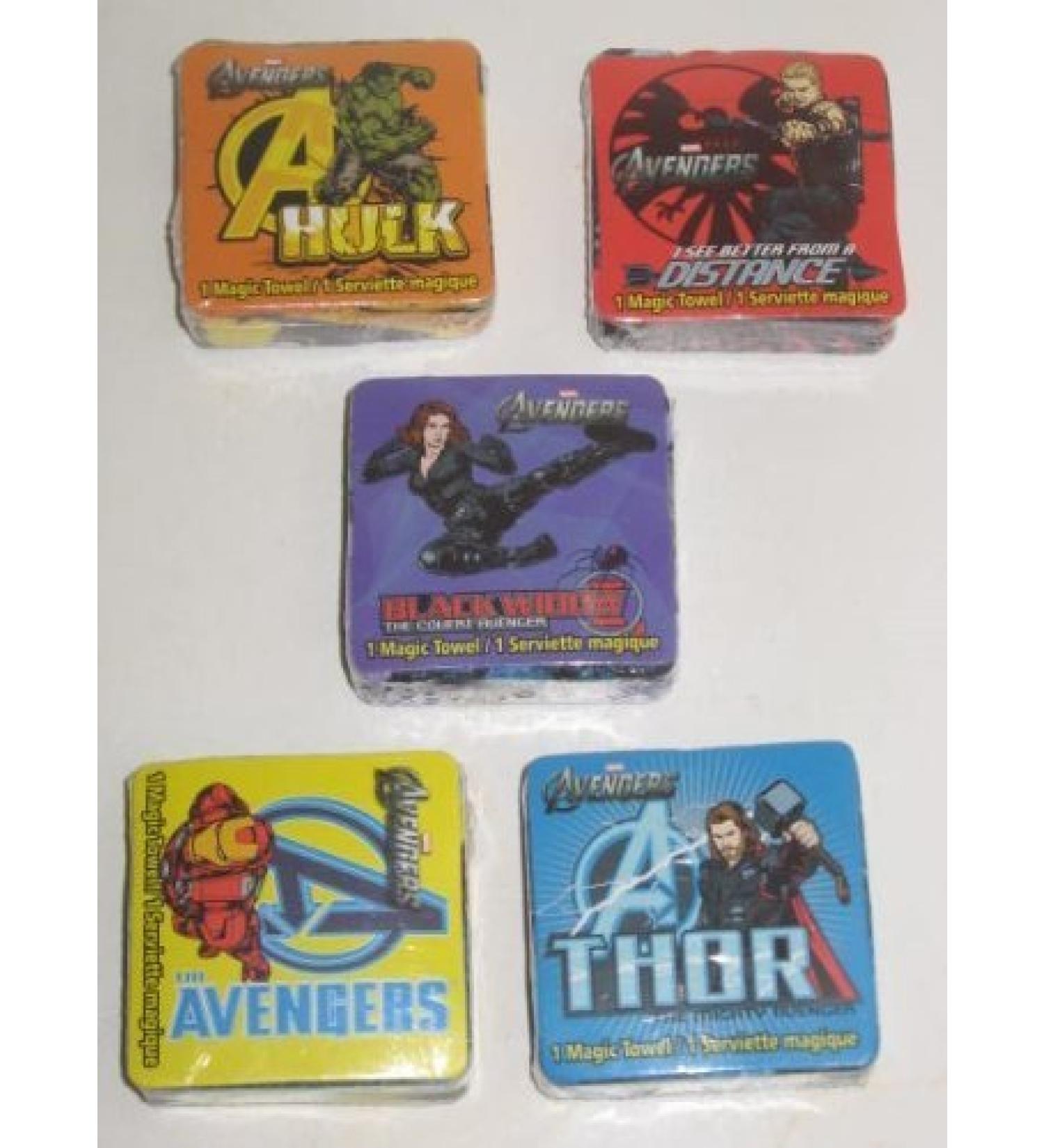 5 AVENGERS Magic Pop Up TOWEL Wash Cloths - Thor Hulk Black Widow Iron Man & Hawkeye