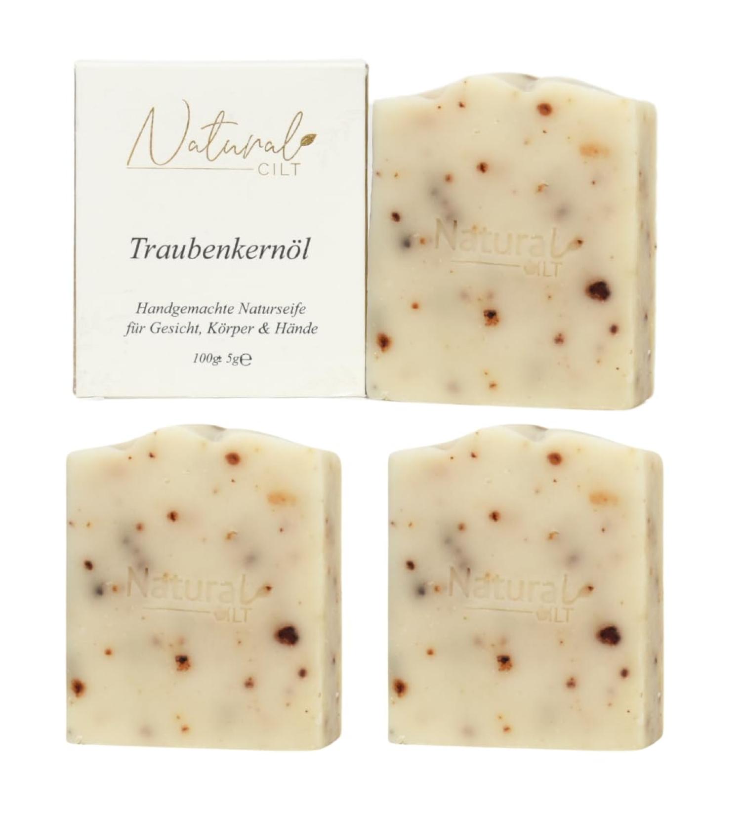3x Natural Grape Seed Soap - 100% Handmade & Certified - Safe for All Skin Types - Natural Shower Gel - 300g Pack - Buy Online on SooperMarket.com