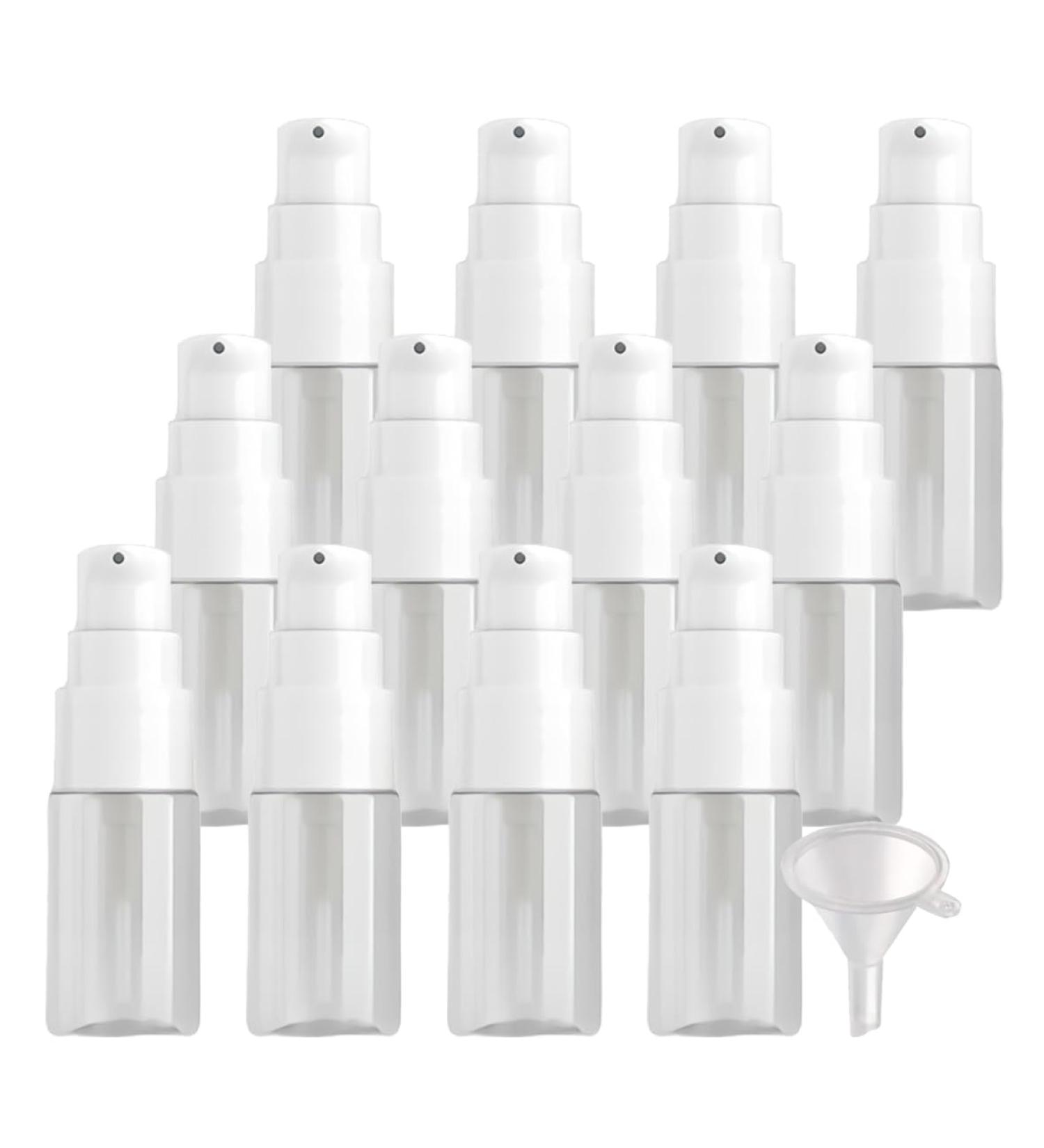 ZEOABSY 12 Pieces 10 ml Transparent Lotion Bottles with WhiteÂ Pump 10ml Empty PET Plastic Lotion Pump Bottle Cosmetic Gel Travel Container for Cosmetic Make up Cleaning + 2 x Funnel Transparent 10ml - Buy Online on SooperMarket.com