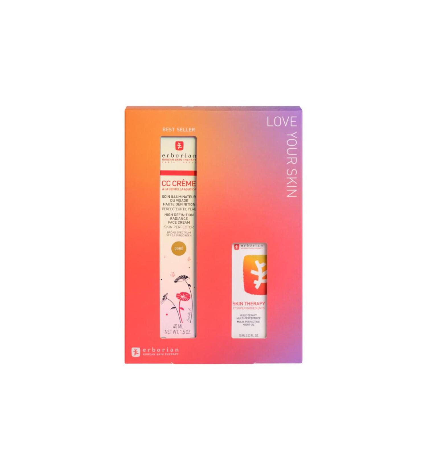 Erborian CC Cream with Centella Asiatica Lightweight Skin Perfector Tinted Moisturiser and Brightening Face Cream - Korean Skincare Cream Fair Shade SPF 25 - CC Cream - Dor 15 ml Golden 45 ml + 10 ml