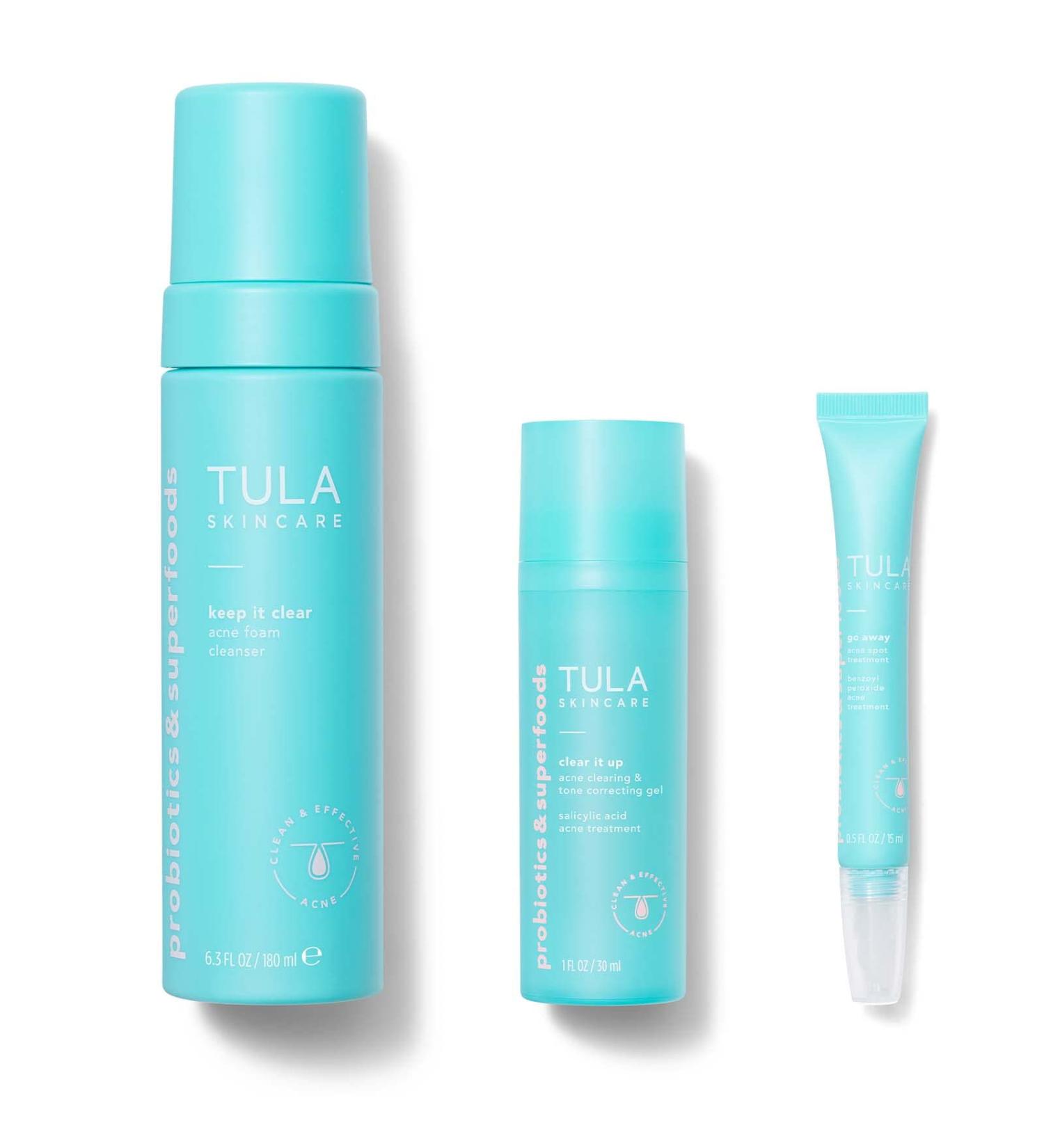 TULA Skin Care Goodbye Breakouts Level 2 Acne-Fighting Routine Kit - Salicylic Acid & Probiotic Extracts - Clear Up Acne & Prevent Future Breakouts - 3-Step Set - Buy Online on SooperMarket.com