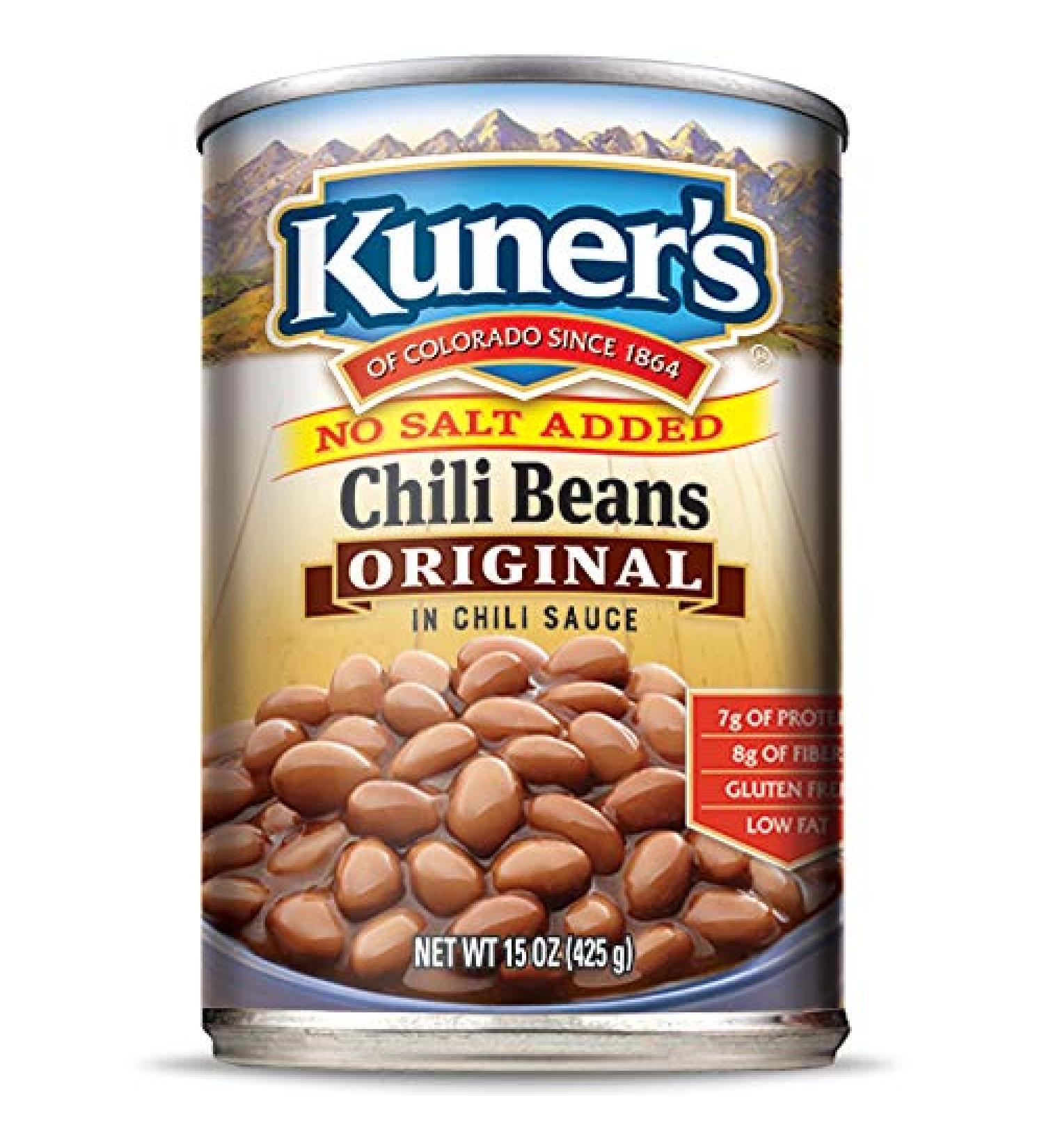 Kuner's No Salt Added Vegan Chili Beans (12 Pack) - Non-GMO, Gluten-Free Pinto Beans - 15 Oz Can - USA Sourced & Packaged - Buy Online on SooperMarket.com