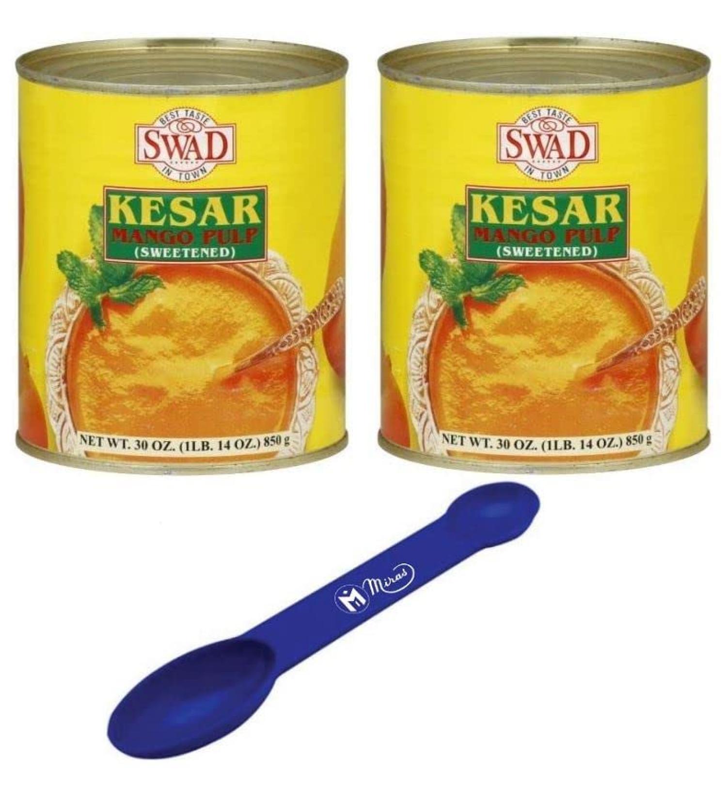 (Pack of 2) Swad Kesar Mango Pulp Sweetened (850g) with Free Miras Trademark Measuring Spoon - Buy Online on SooperMarket.com