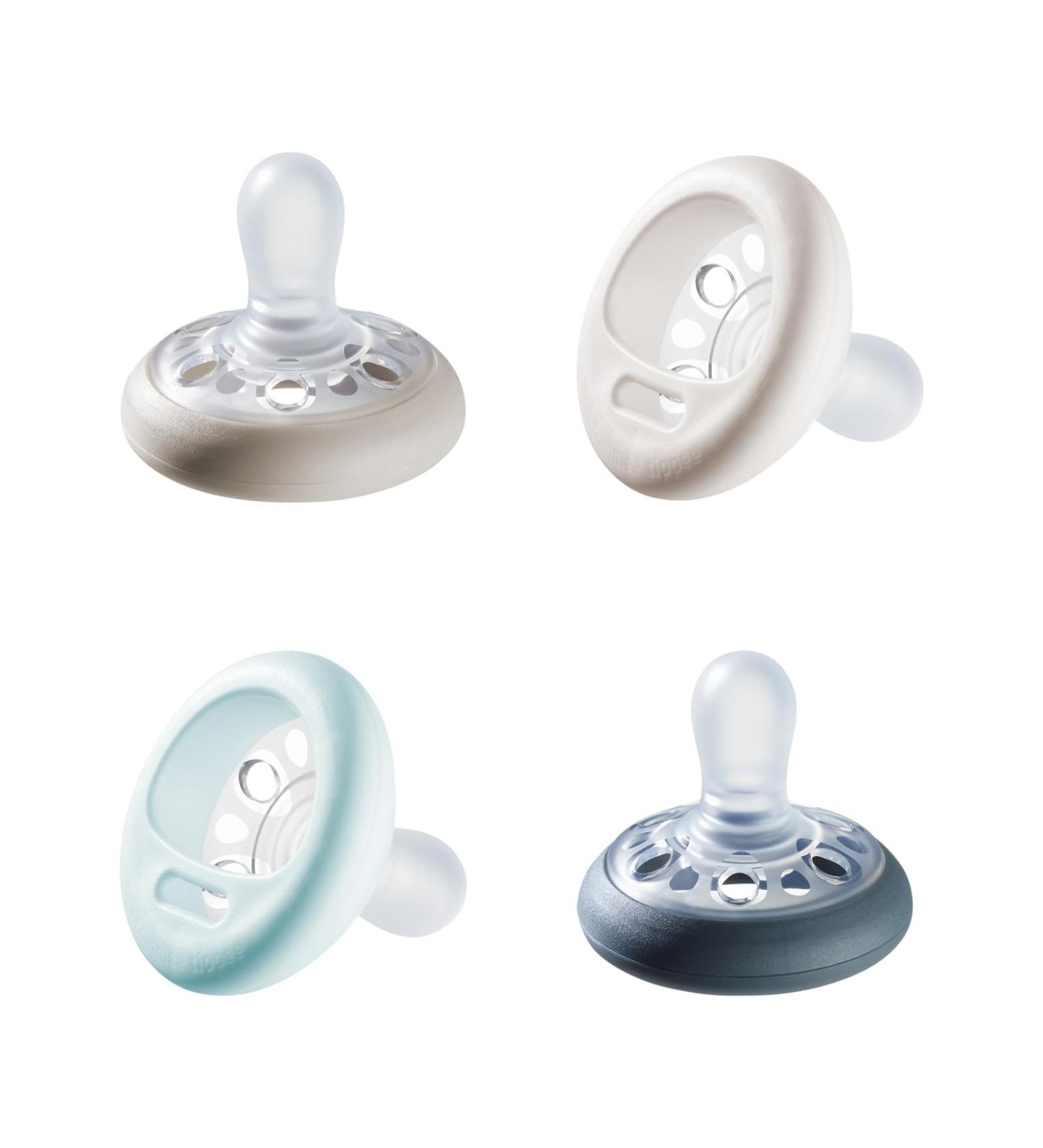 Tommy Tippee Of Course Shaped Pacifier Set - Skin-Like Texture Jaw-Friendly Design 0-6 Months 4-Pack Blue - 2022 Edition - Buy Online on SooperMarket.com