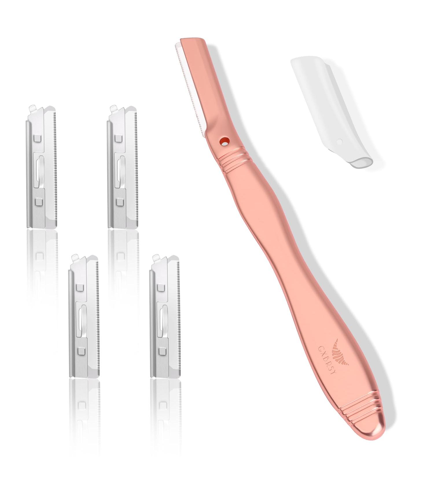Dermaplane Razor Kit - Reusable Handle & 5 Blades for Facial Hair Removal Eyebrow Shaping & Exfoliation - Rose Gold - International Shipping - Buy Online on SooperMarket.com