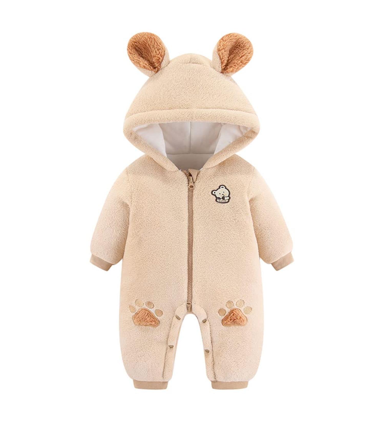 JiAmy Baby Boys Snowsuit | Girls Hooded Romper Winter Jumpsuit | Bear Cartoon Pajamas | Khaki 9-12 Months - Buy Online on SooperMarket.com