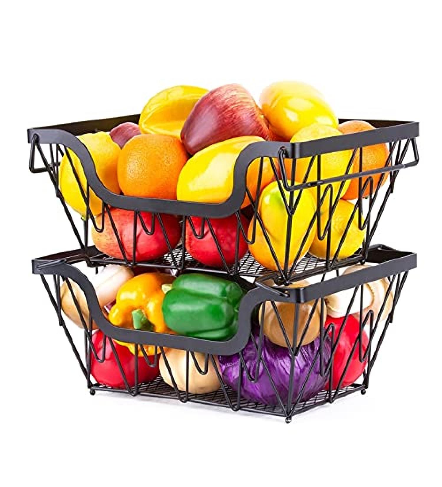 Fruit Basket Bowl 2 Tier Metal Fruit Basket Display Stand Vegetables Fruits Bread Counter Storage Organizer Kitchen Bathroom Decoration Fruit Bowls - Buy Online on SooperMarket.com