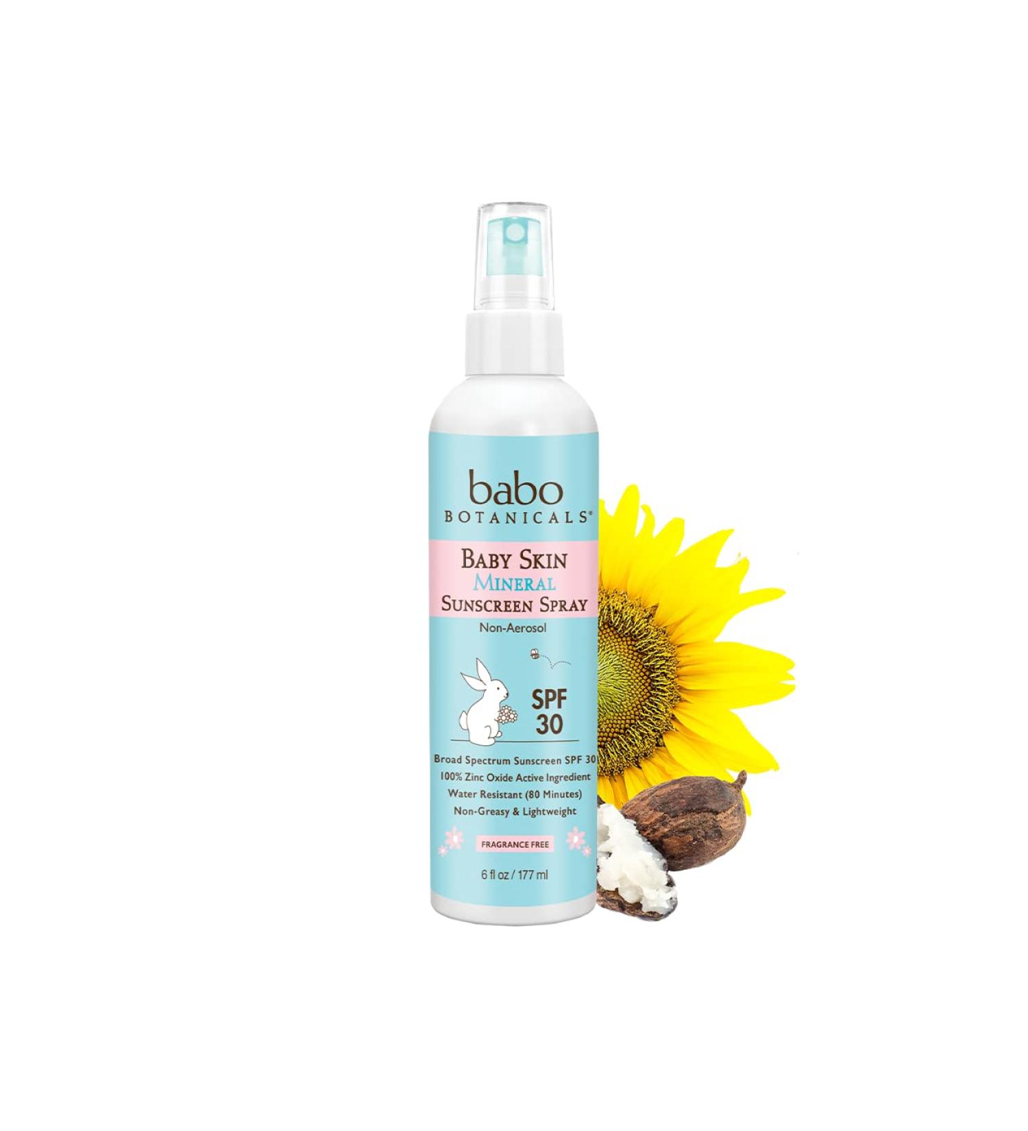 Babo Botanicals Baby Skin Mineral Sunscreen Spray SPF 30 - Fragrance-Free, Water-Resistant, Non-Greasy, 6 fl. oz - Buy Online on SooperMarket.com