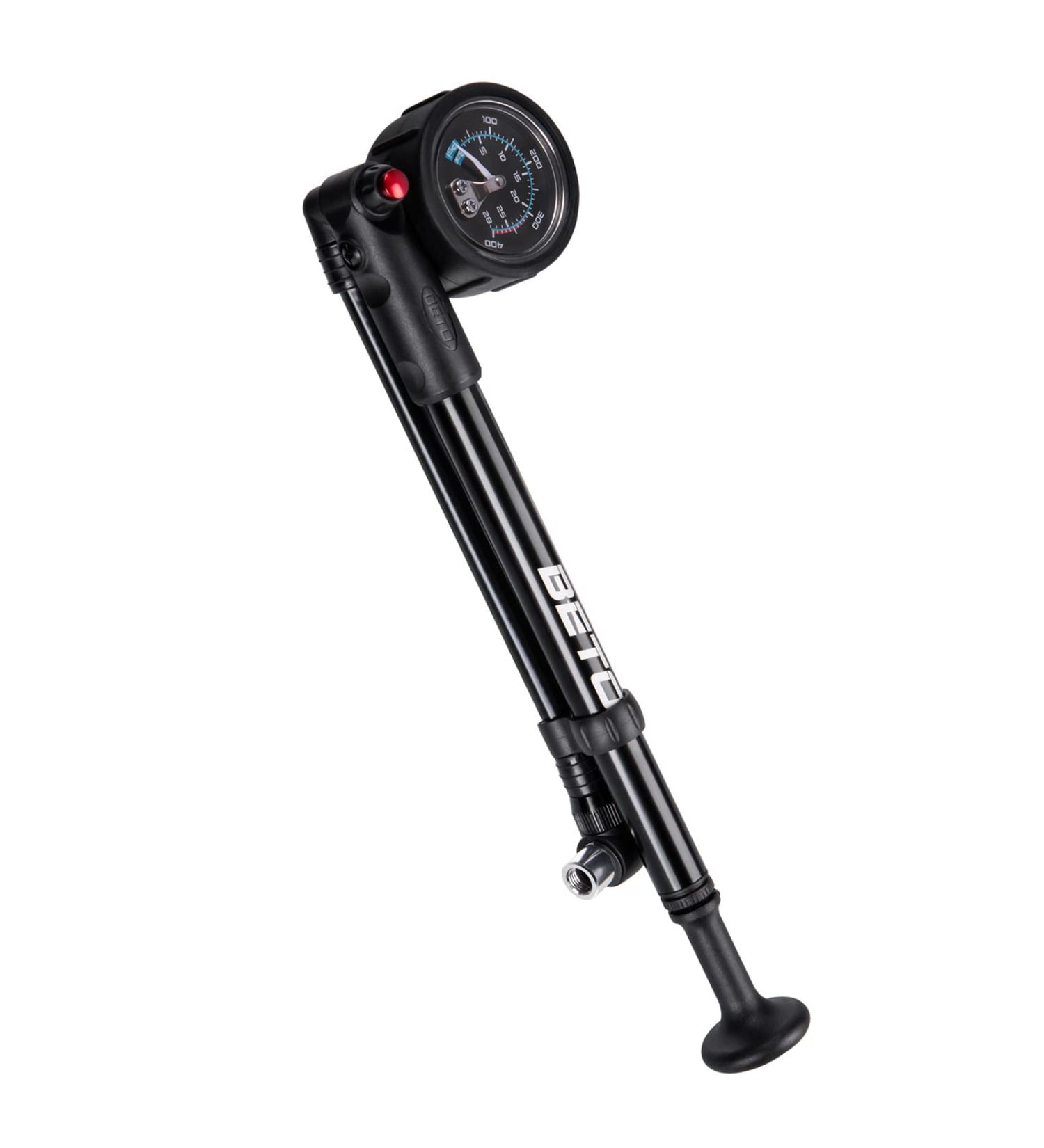 BETO High Pressure Shock Pump - 400 PSI Max | MTB Bike Fork & Rear Suspension Pump with No-Loss Schrader Valve - Buy Online on SooperMarket.com