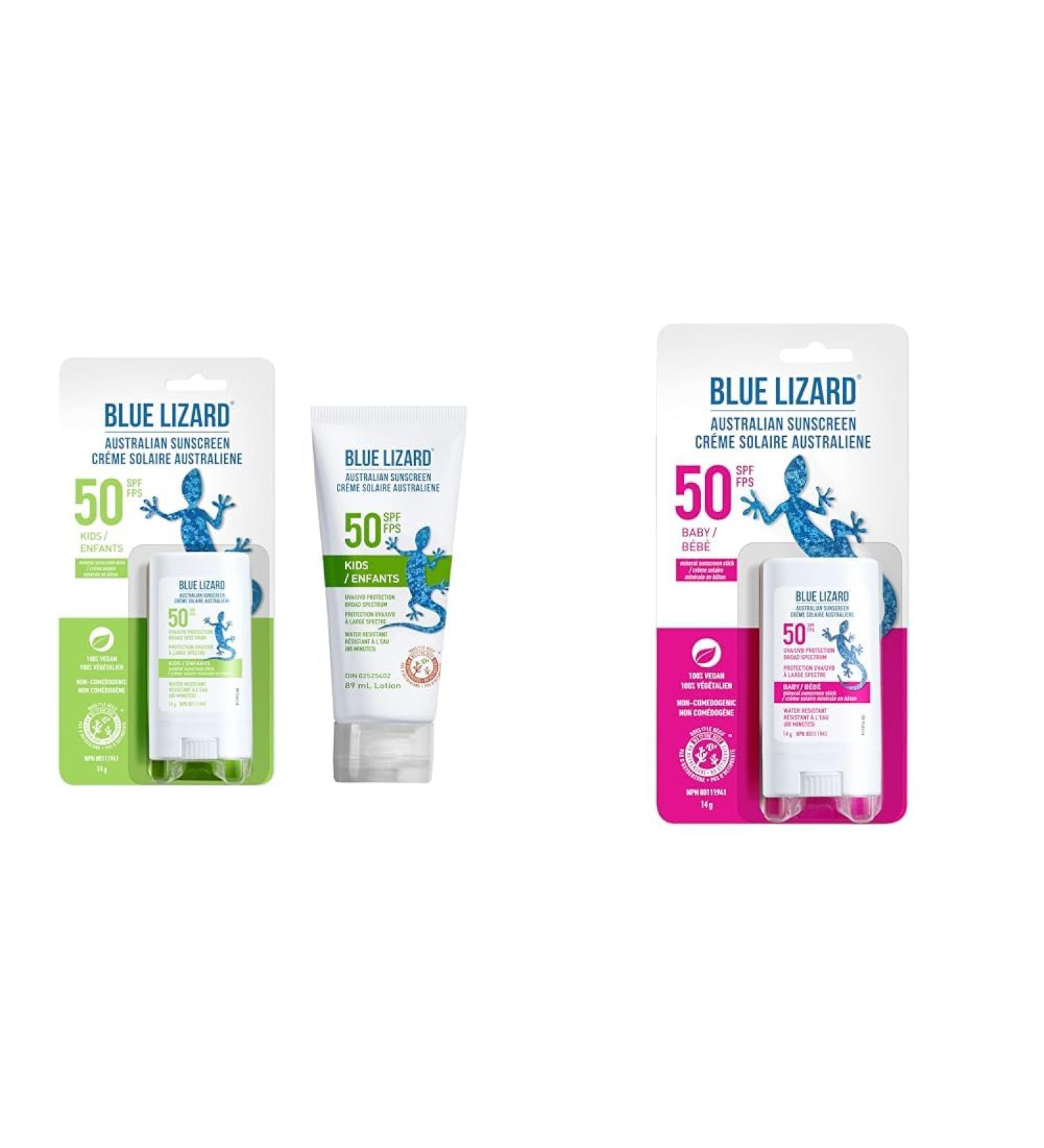 BLUE LIZARD SPF 50 Kids Duo Mineral-Based Sunscreen for Toddlers and Children Non-Greasy Sunscreen & Baby SPF 50 Stick Sunscreen + Baby SPF 50 Stick - Buy Online on SooperMarket.com