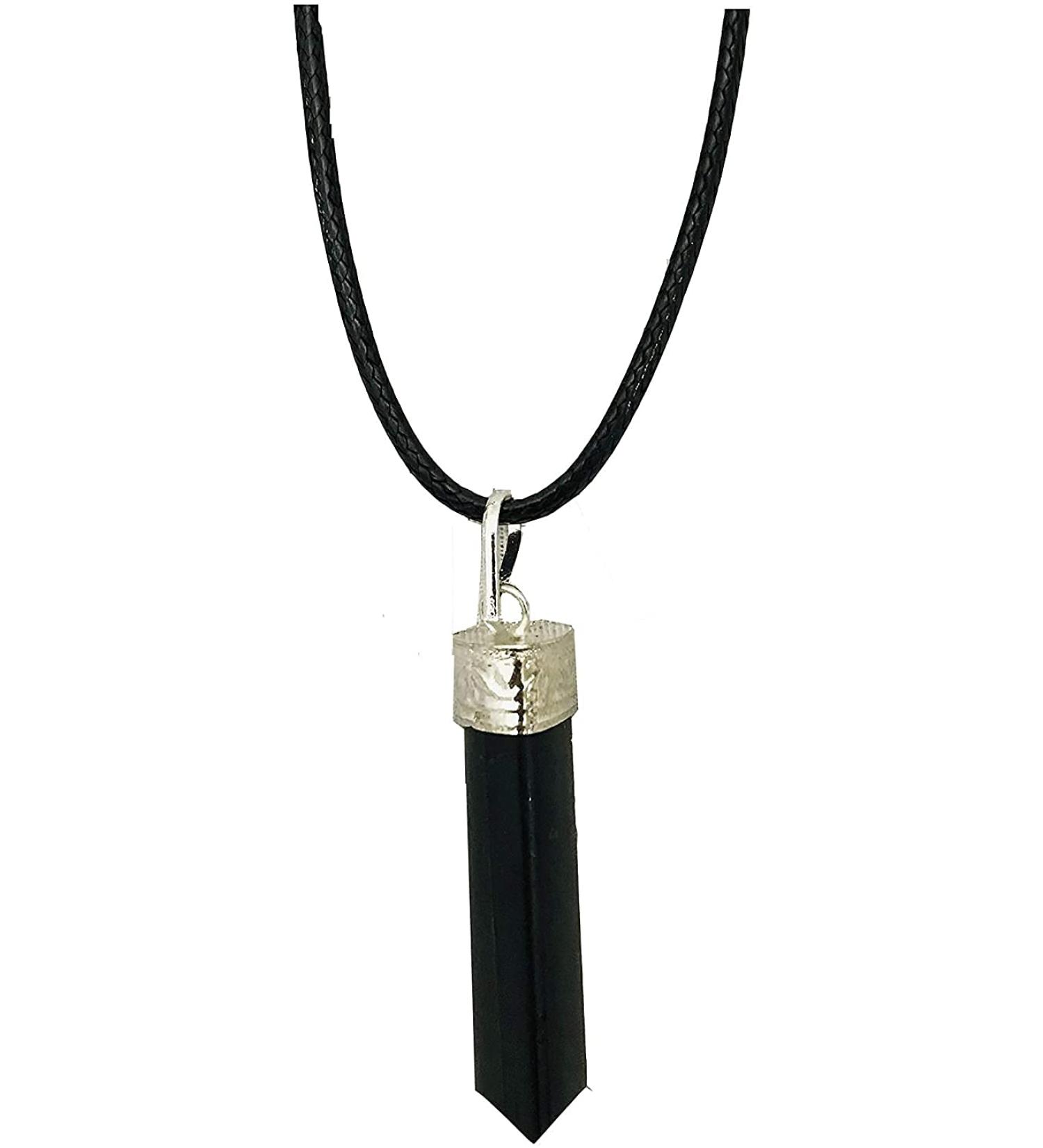 Raw Black Tourmaline Pendant Crystal Pencil Pendant Gemstone Pendant with Wax Cord Rope Chain for Necklace Crystal Stone Used Boost Confidence Perfect Meditation kit - Buy Online on SooperMarket.com