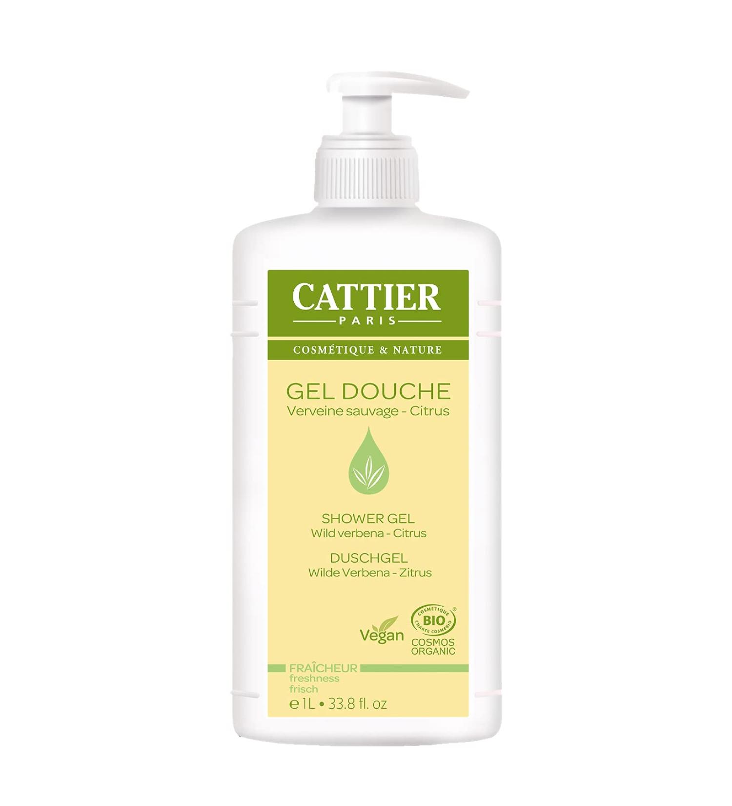 Cattier Wild Verbena & Citrus Shower Gel 1L - Family Size with Pump Dispenser | Certified Natural Cosmetics for All Skin Types - Buy Online on SooperMarket.com