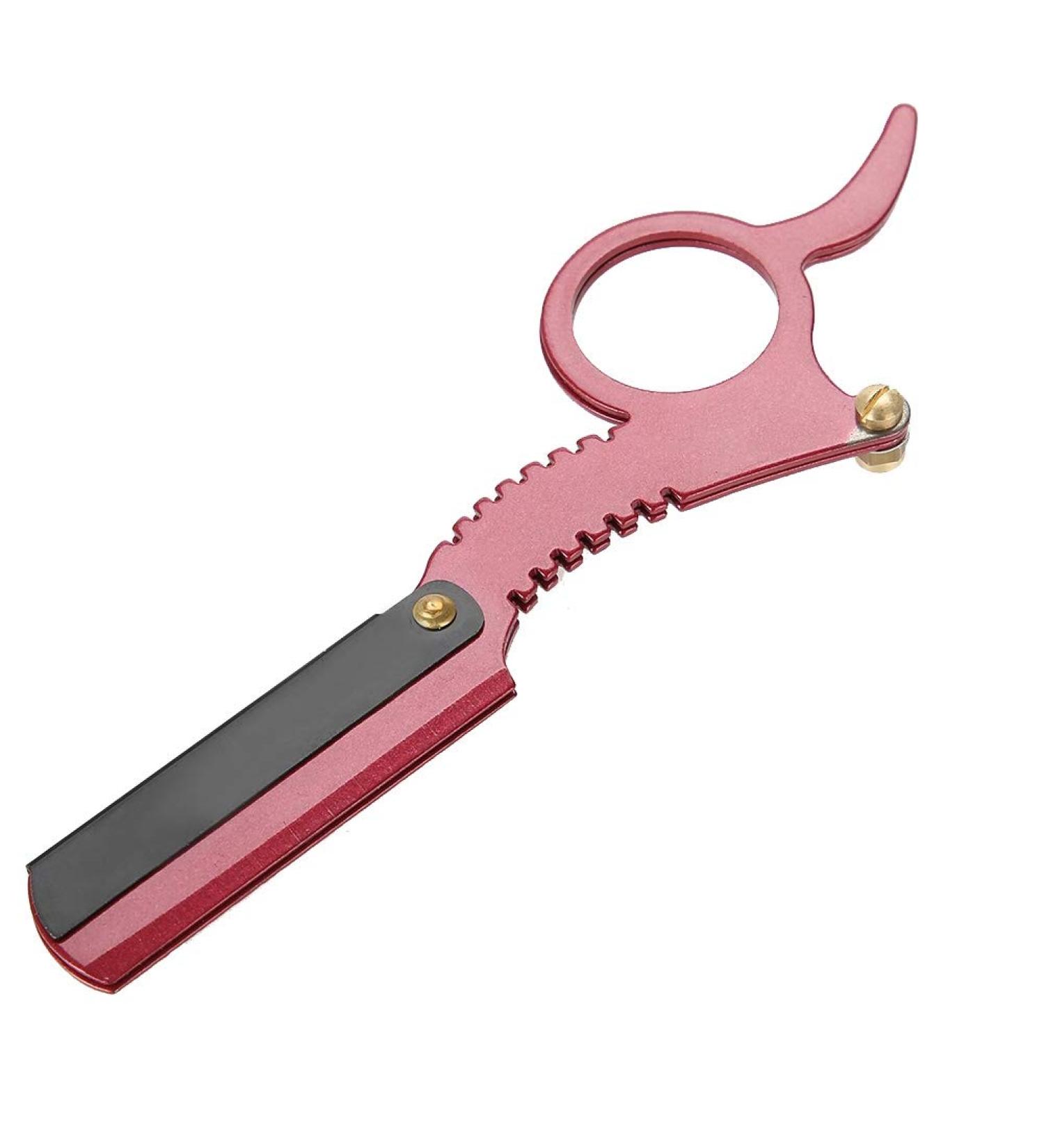 Manual Stainless Steel Men's Razor - Thumb Shape Straight Shaver for Facial Hair Removal (Red) - International Shipping Available - Buy Online on SooperMarket.com