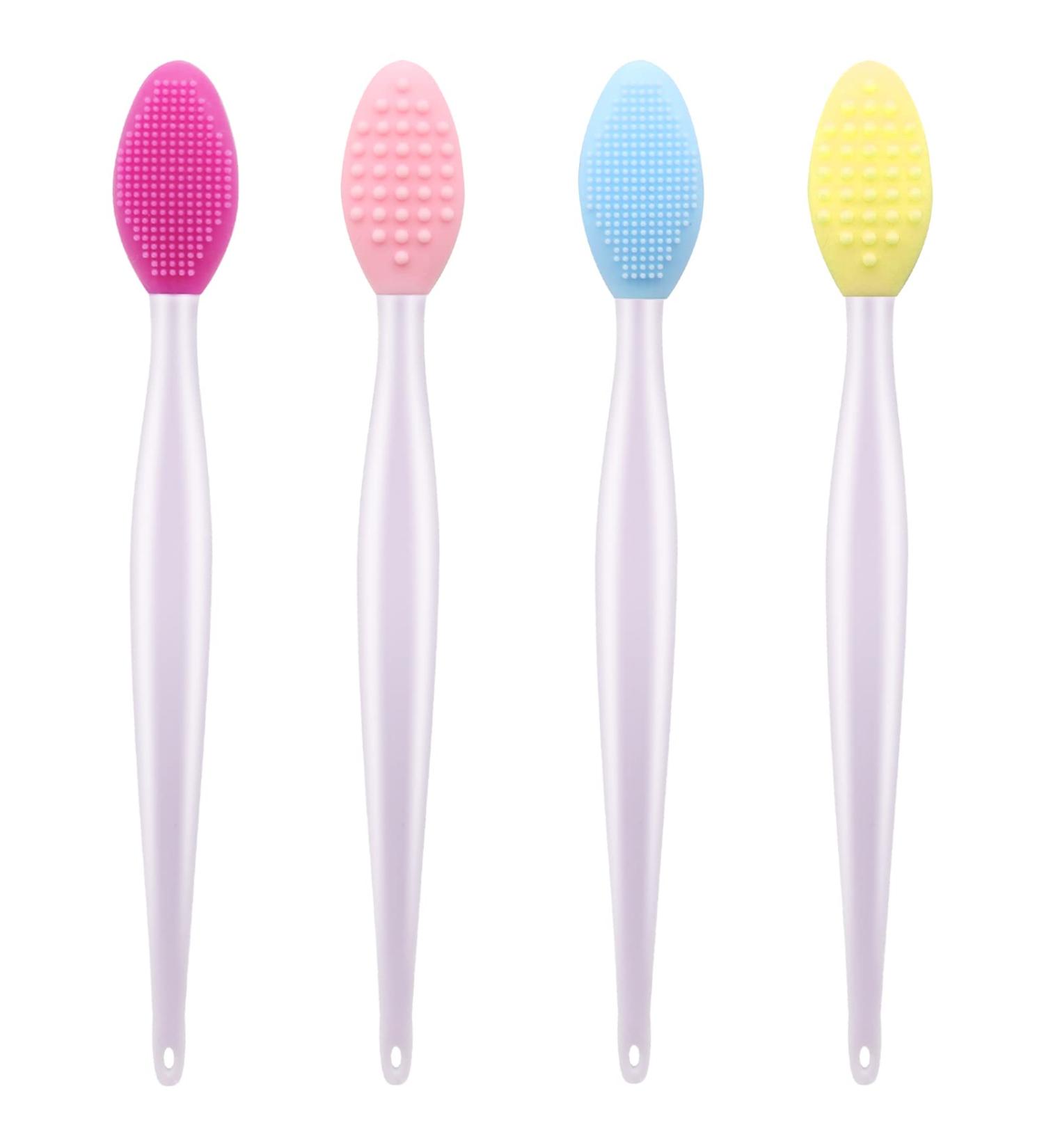 Silicone Lip Scrub Brush Set for Smoother, Fuller Lips - Exfoliating Double-Sided Lip Scrubber Tool (4 Colors, 4 PCS) - Buy Online on SooperMarket.com