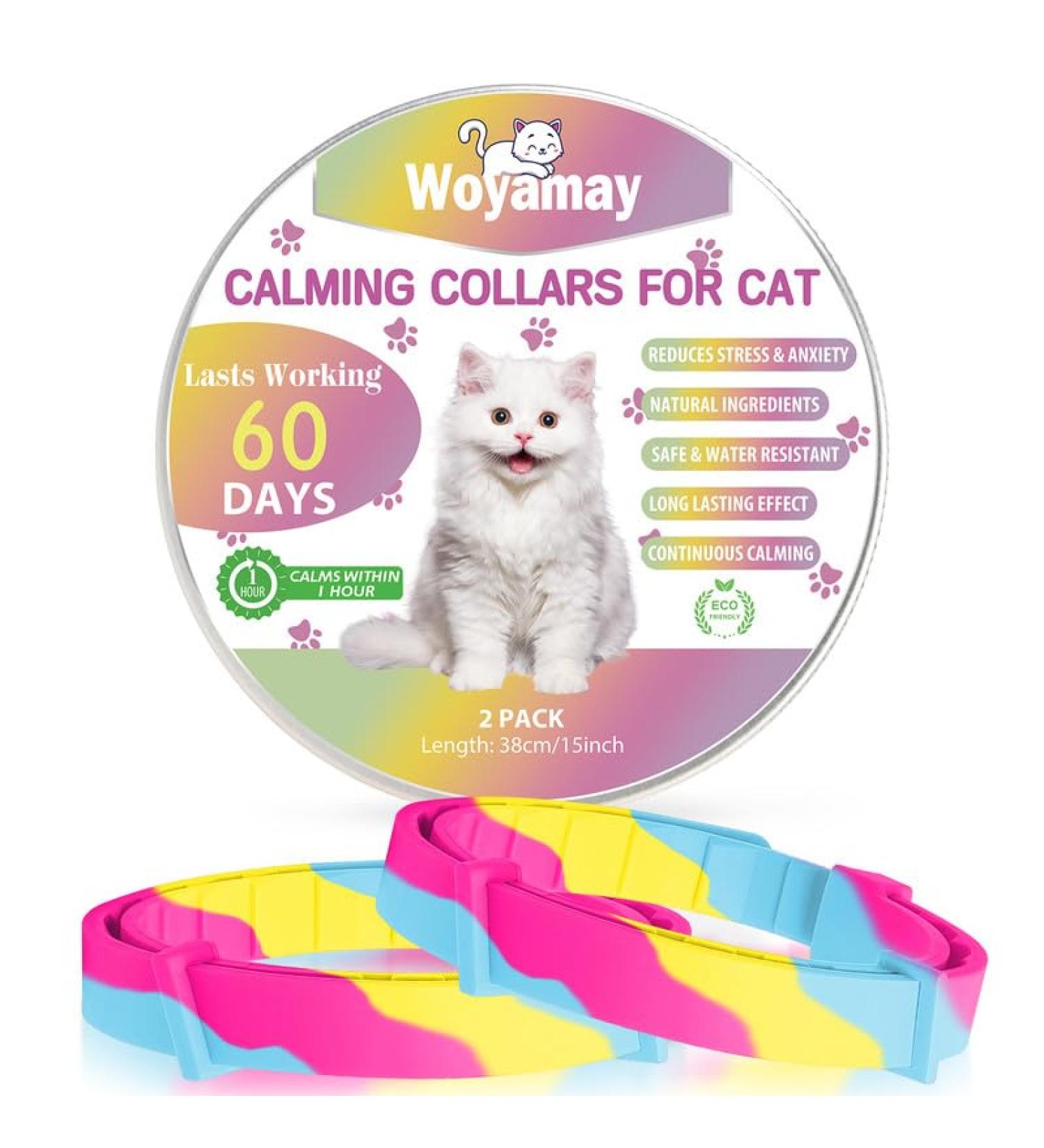 Woyamay Calming Collar For Cats Adjustable Calming Cat Collar for Anxiety and Stress Relief Natural Cat Calming Pheromone Collar with 60 Days for Kitten Medium Large Cats 2 Pack Rainbow Rainbow-2 Pack - Buy Online on SooperMarket.com