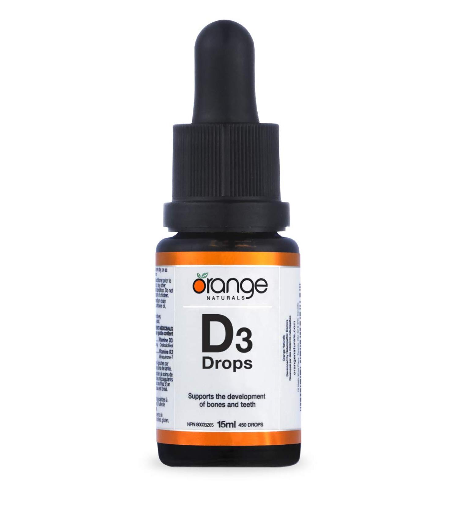 Orange Naturals - Vitamin D3 Drops - Natural Orange Flavour - MCT 1000IU 15ml - Support Bone Health Teeth Reduce Osteoporosis Maintain Muscle Enhanced Absorption & Prevent D Deficiency Cholecalciferol - Buy Online on SooperMarket.com