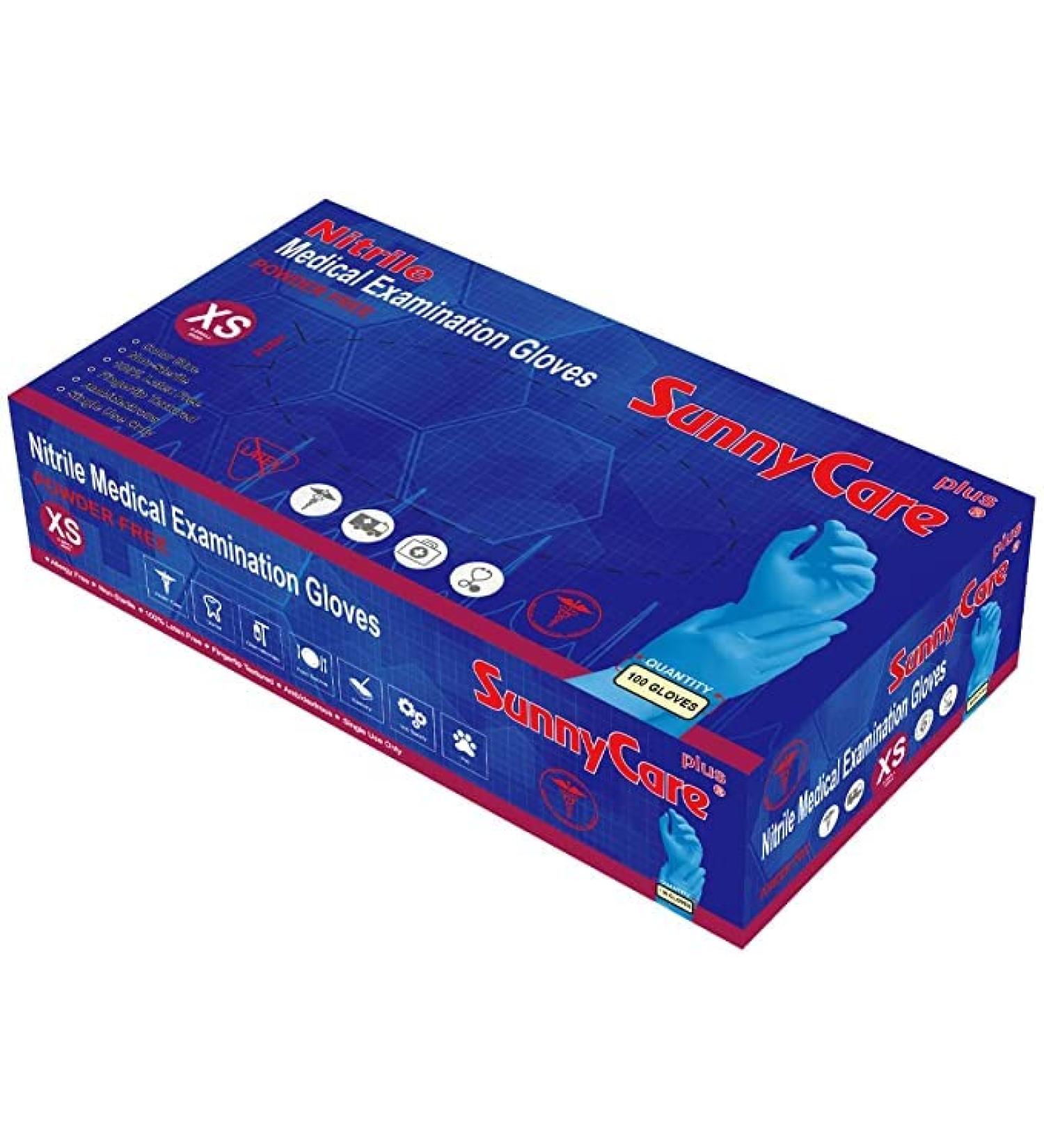 100Pcs SunnyCare 8200 Blue Nitrile Medical Exam Gloves Powder Free Chemo-Rated (Non Vinyl Latex) 100/box Size: X-Small